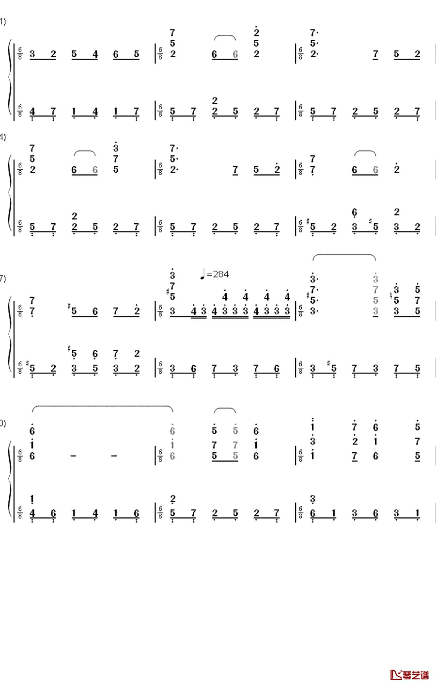 绯想天钢琴简谱-数字双手-东方Project10