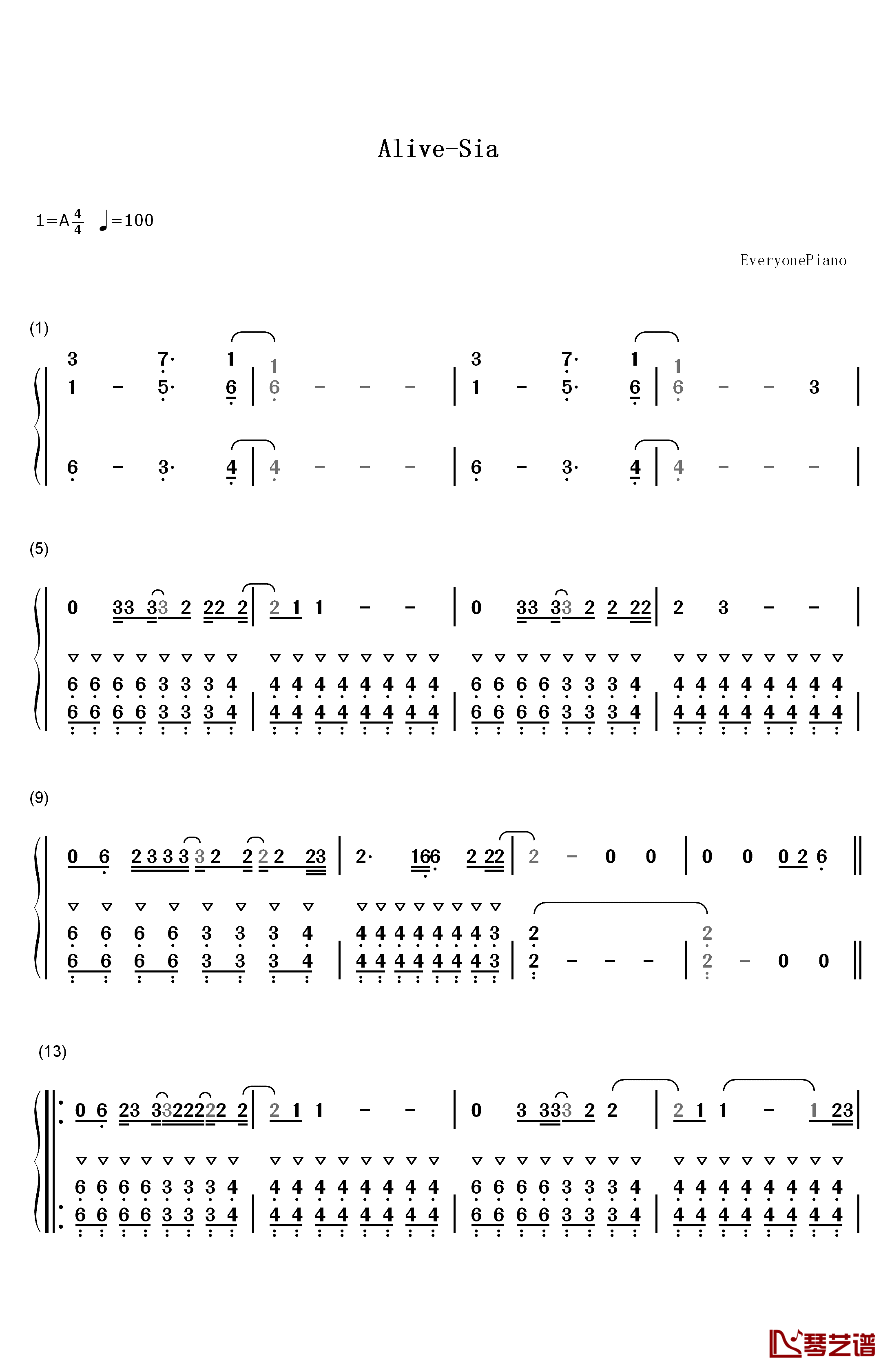 Alive钢琴简谱-数字双手-Sia1