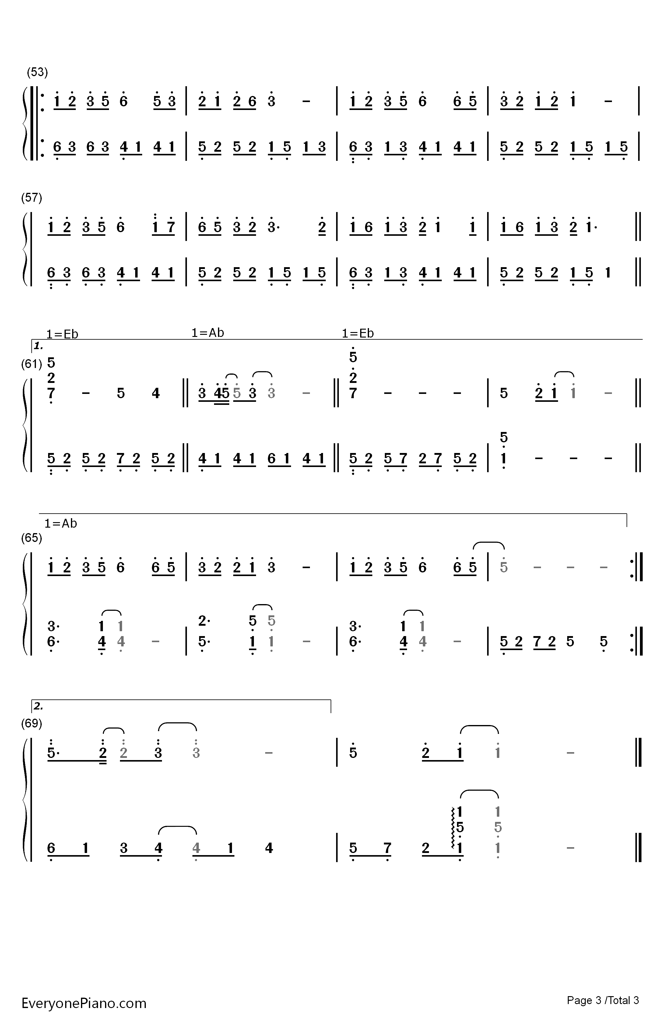 给未来钢琴简谱-数字双手-李现3