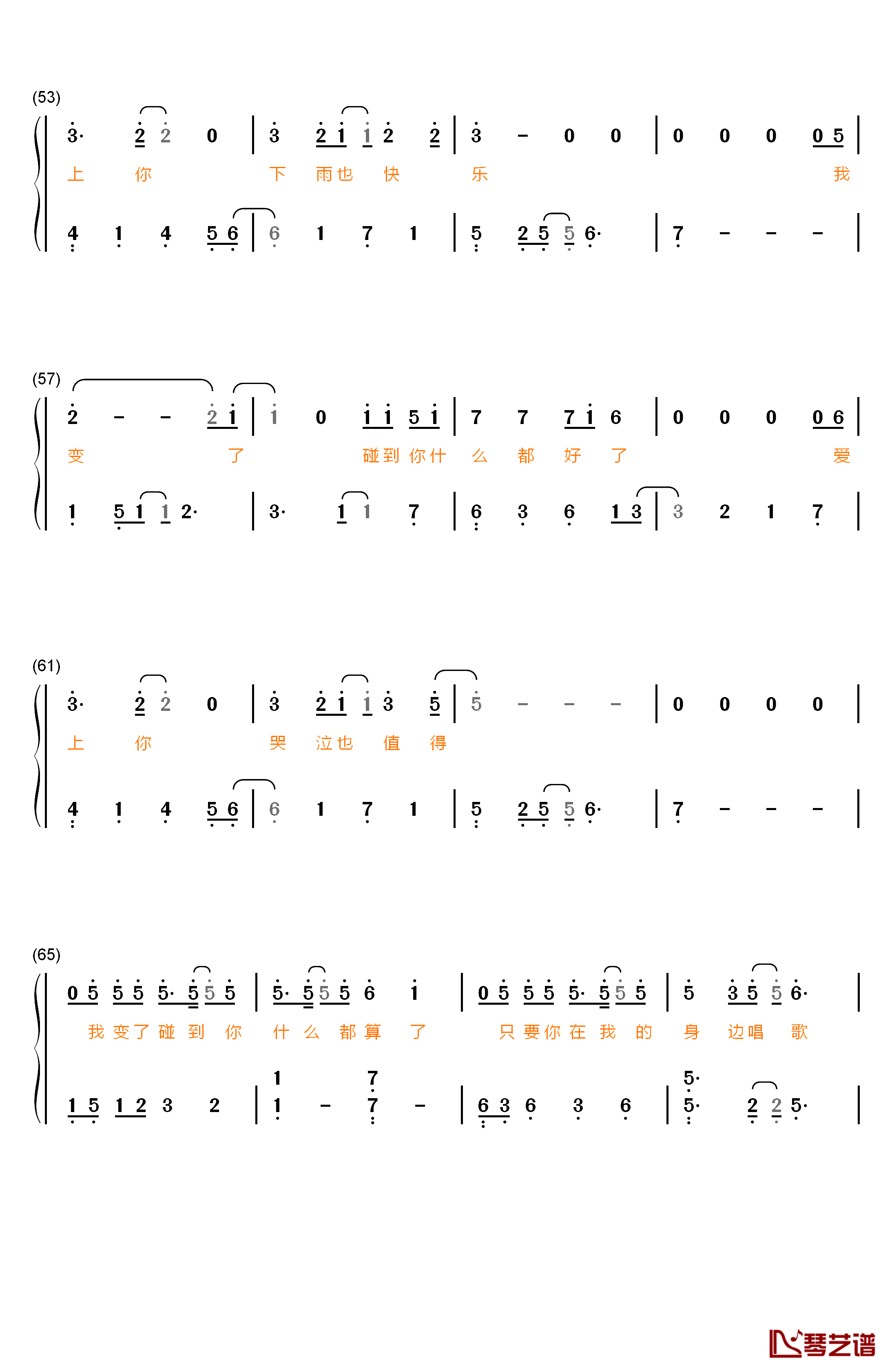 我变了钢琴简谱-数字双手-李宇春4