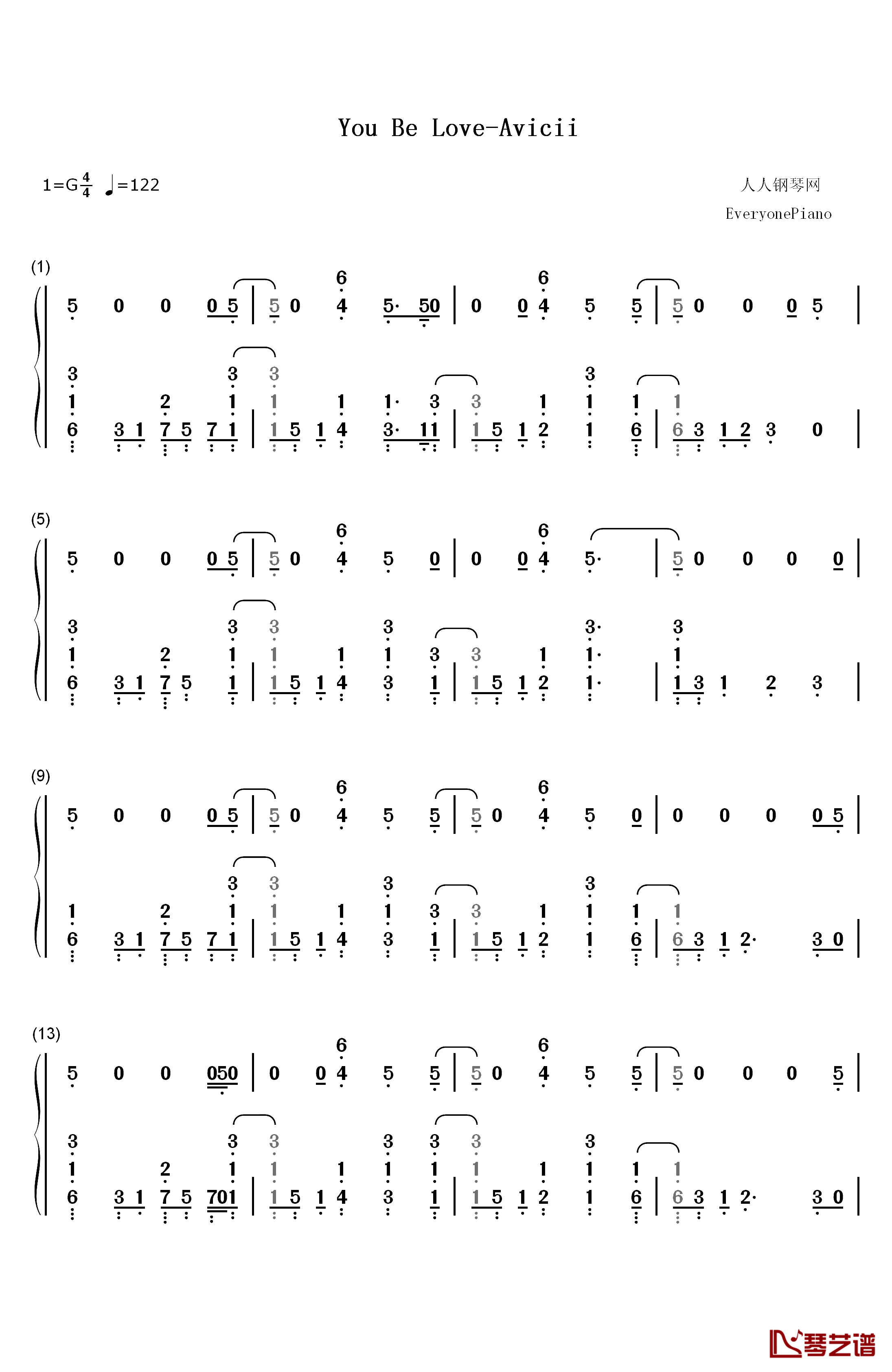 You Be Love钢琴简谱-数字双手-Avicii Billy Raffoul1