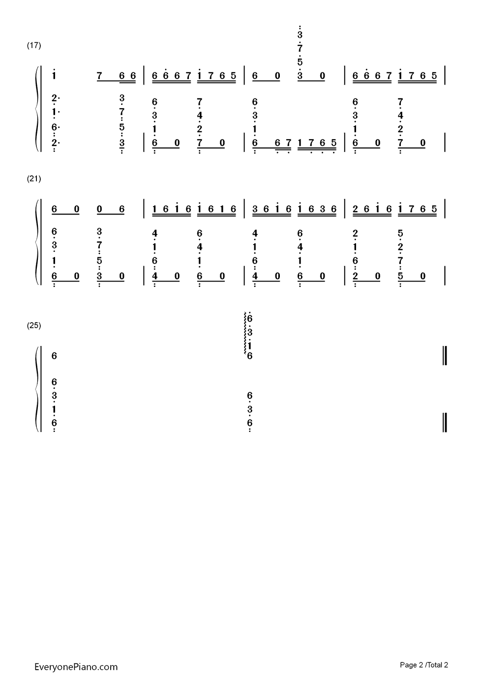 双月之夜钢琴简谱-数字双手-EXO2