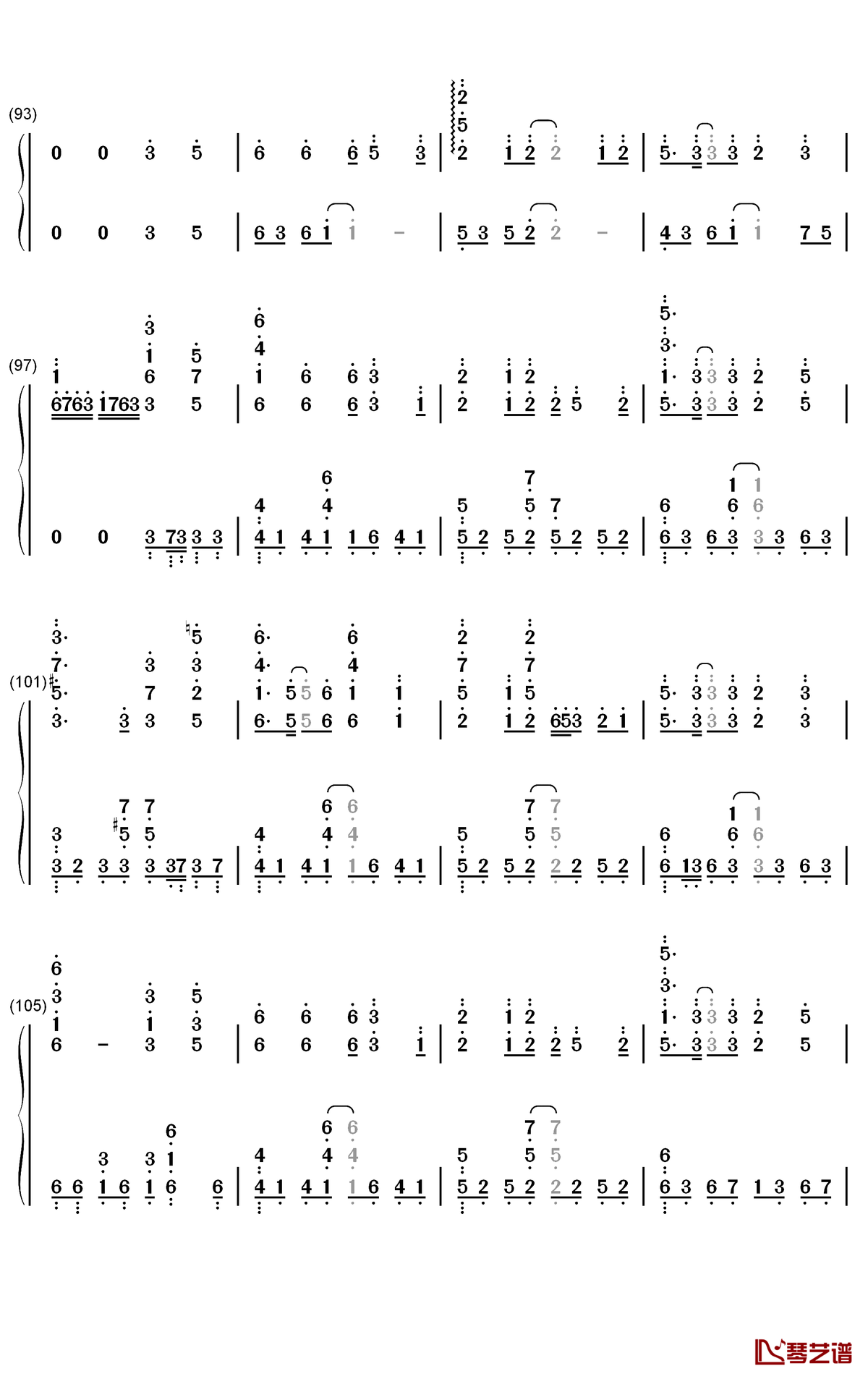 叹郁孤钢琴简谱-数字双手-霄磊6