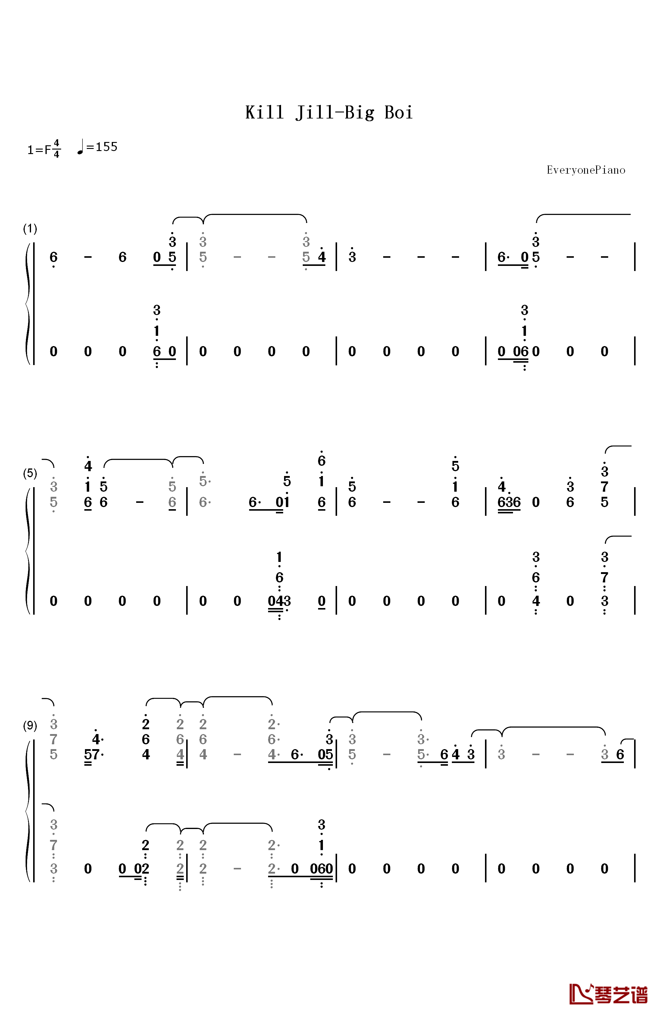 Kill Jill钢琴简谱-数字双手-Big Boi1