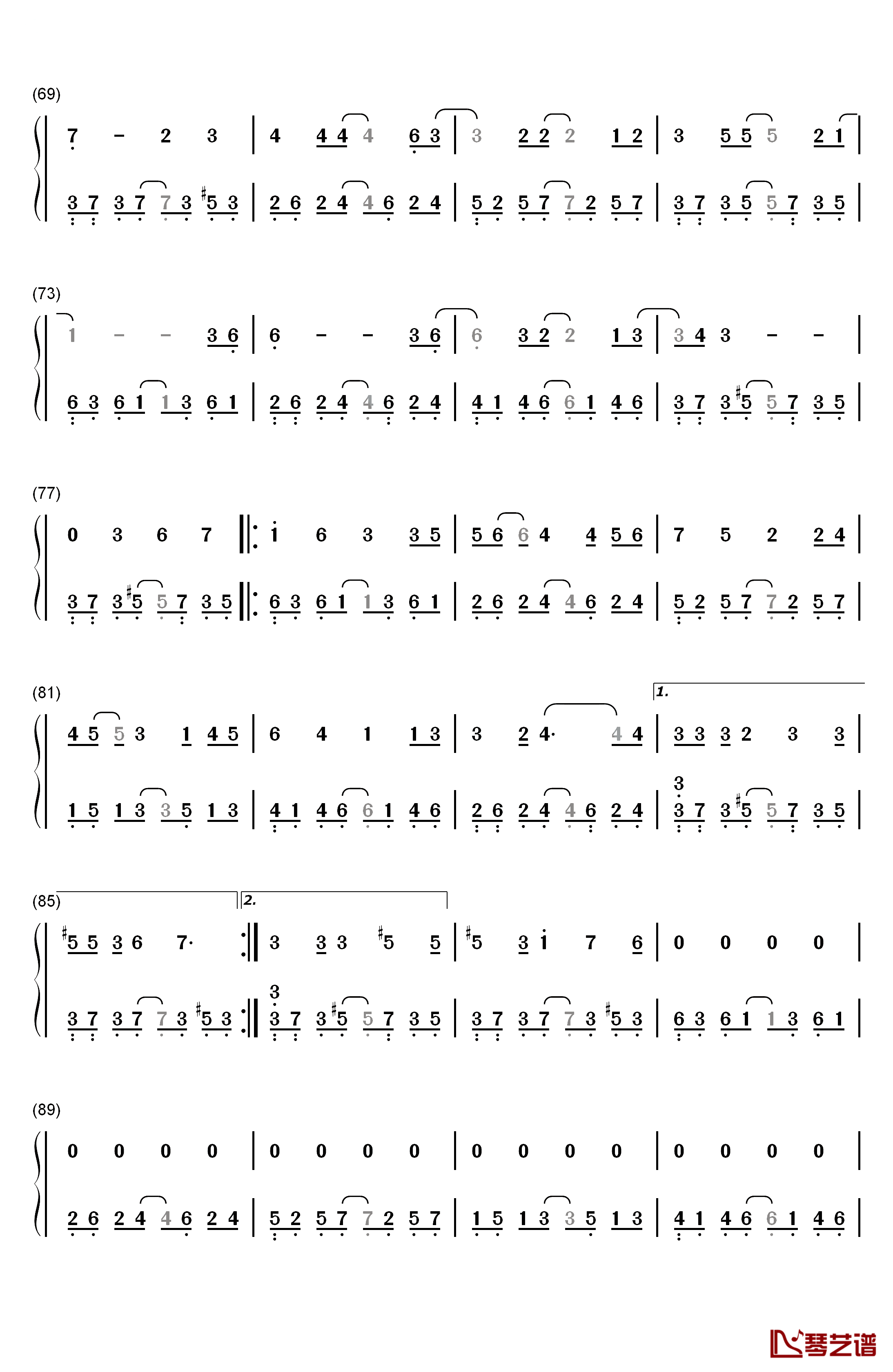 苦笑钢琴简谱-数字双手-汪苏泷4