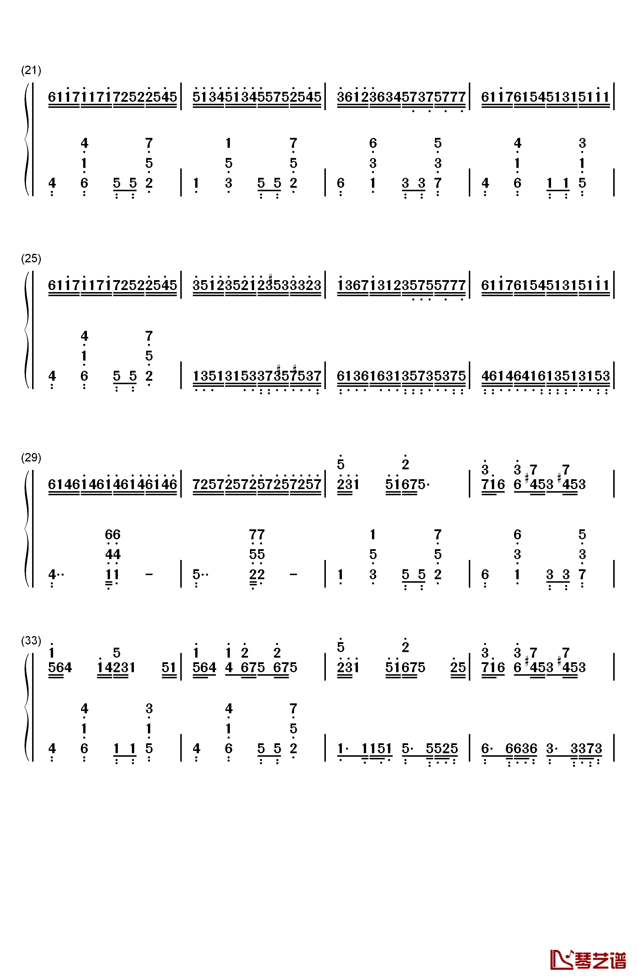 克罗地亚的卡农钢琴简谱-数字双手-未知2