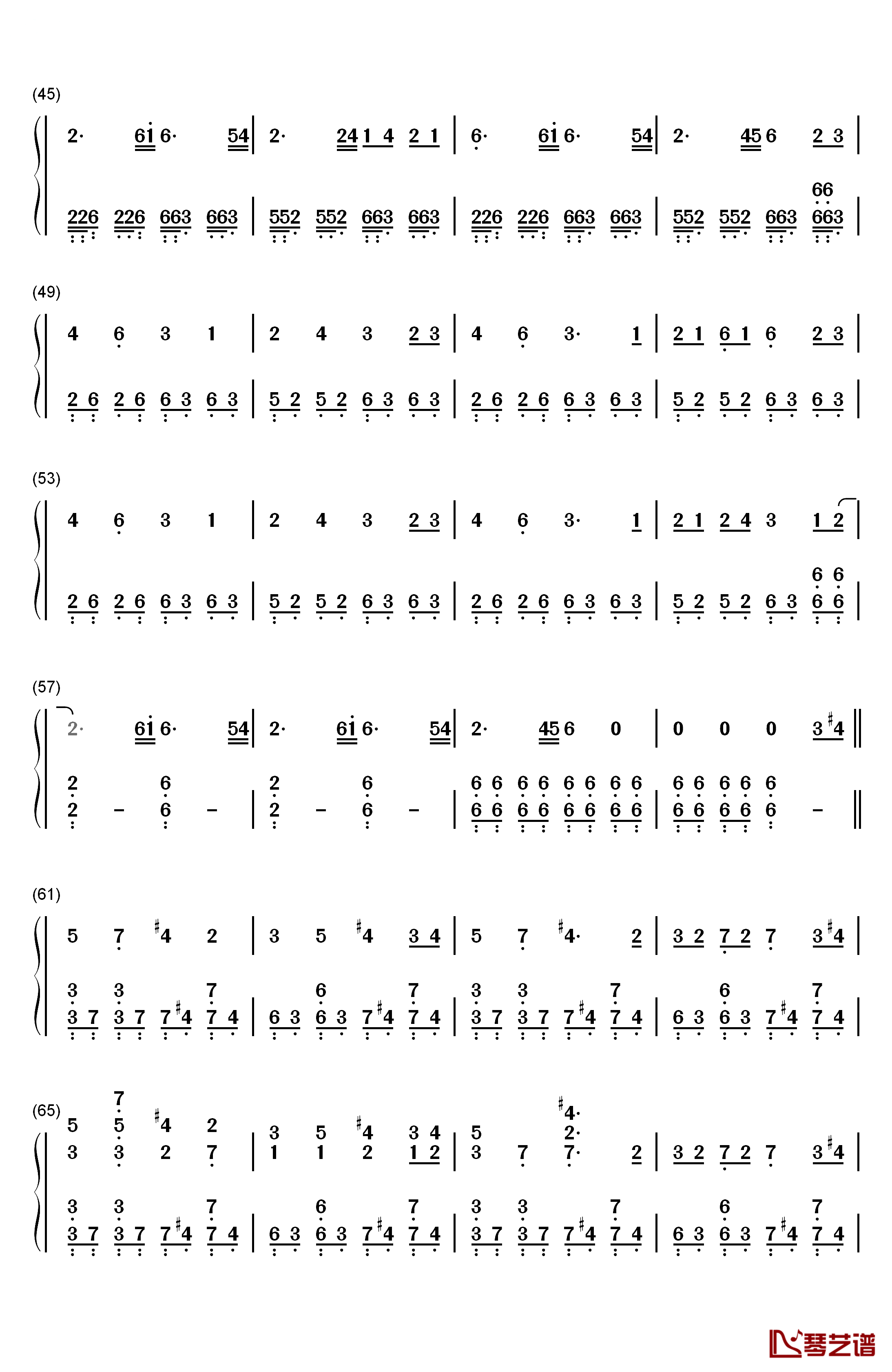 中国话钢琴简谱-数字双手-S.H.E3