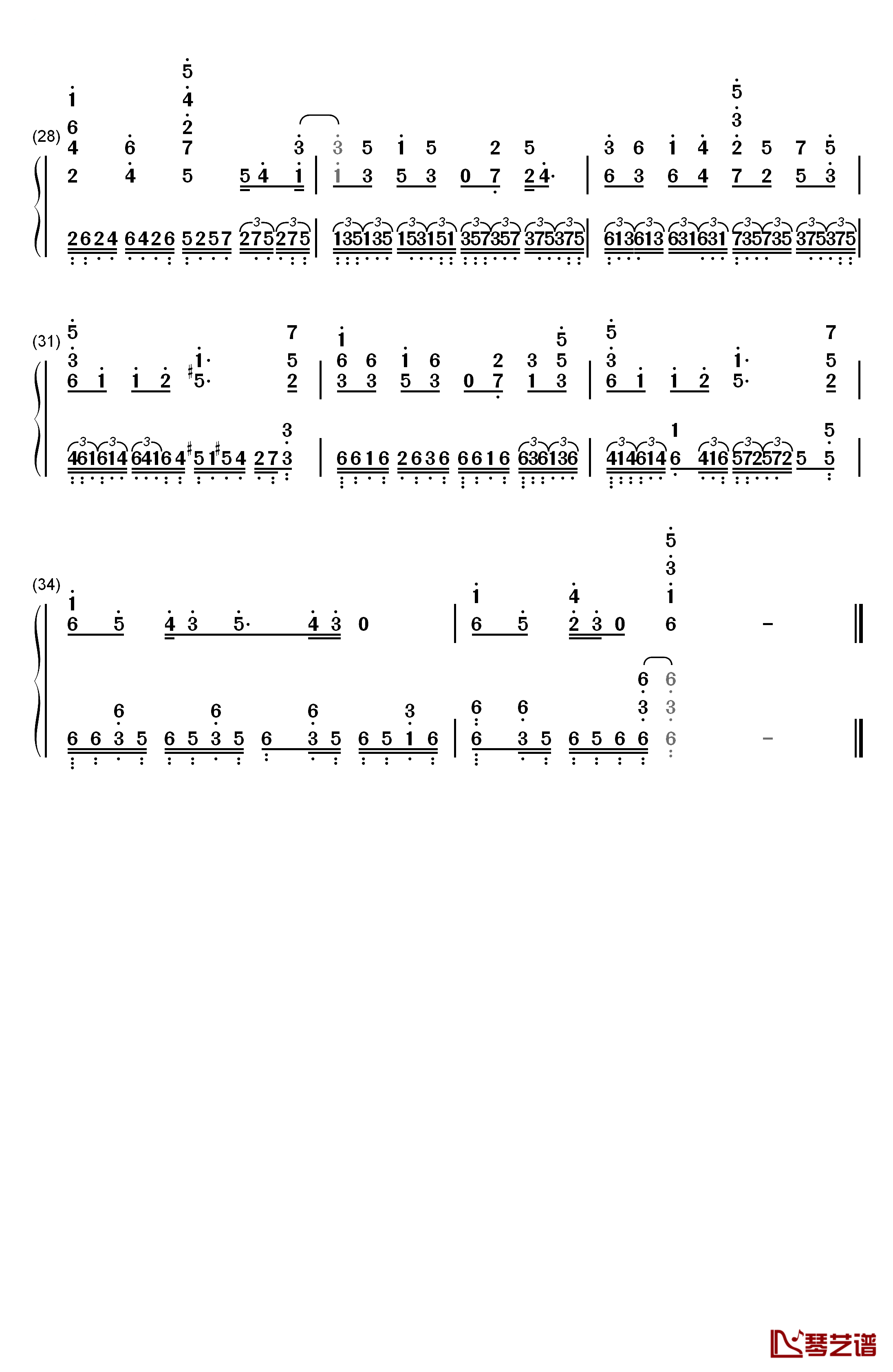 虹の空钢琴简谱-数字双手-FLOW3