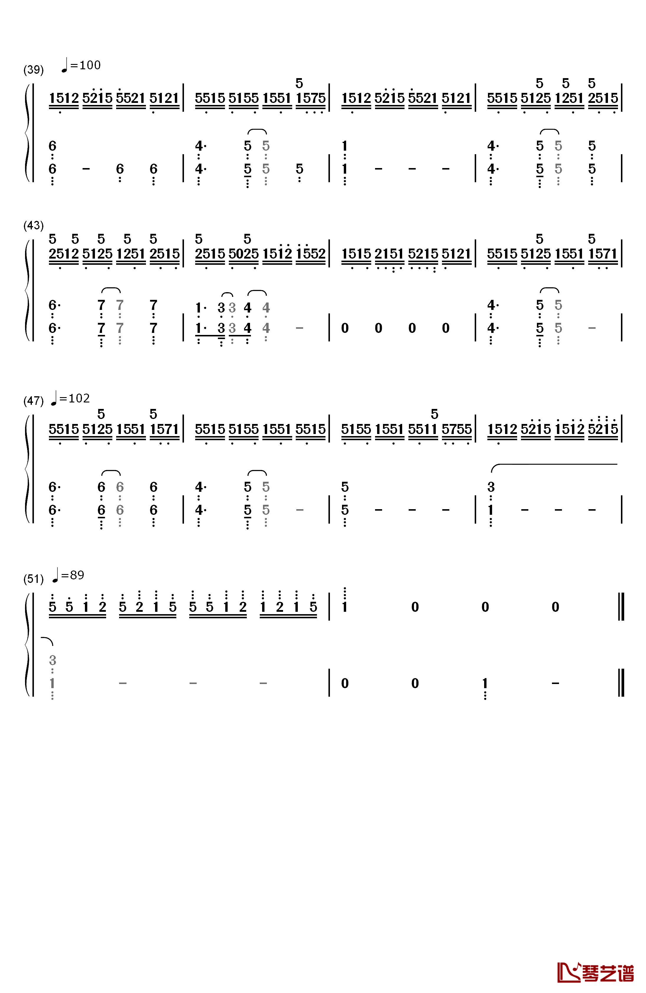 B站即兴弹奏钢琴简谱-数字双手-未知3