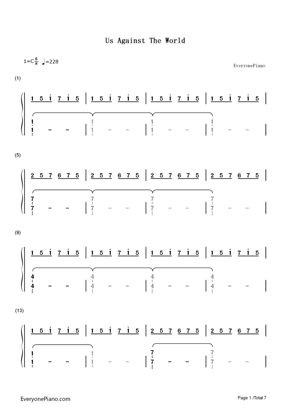 Us Against the World钢琴简谱-数字双手-Coldplay1