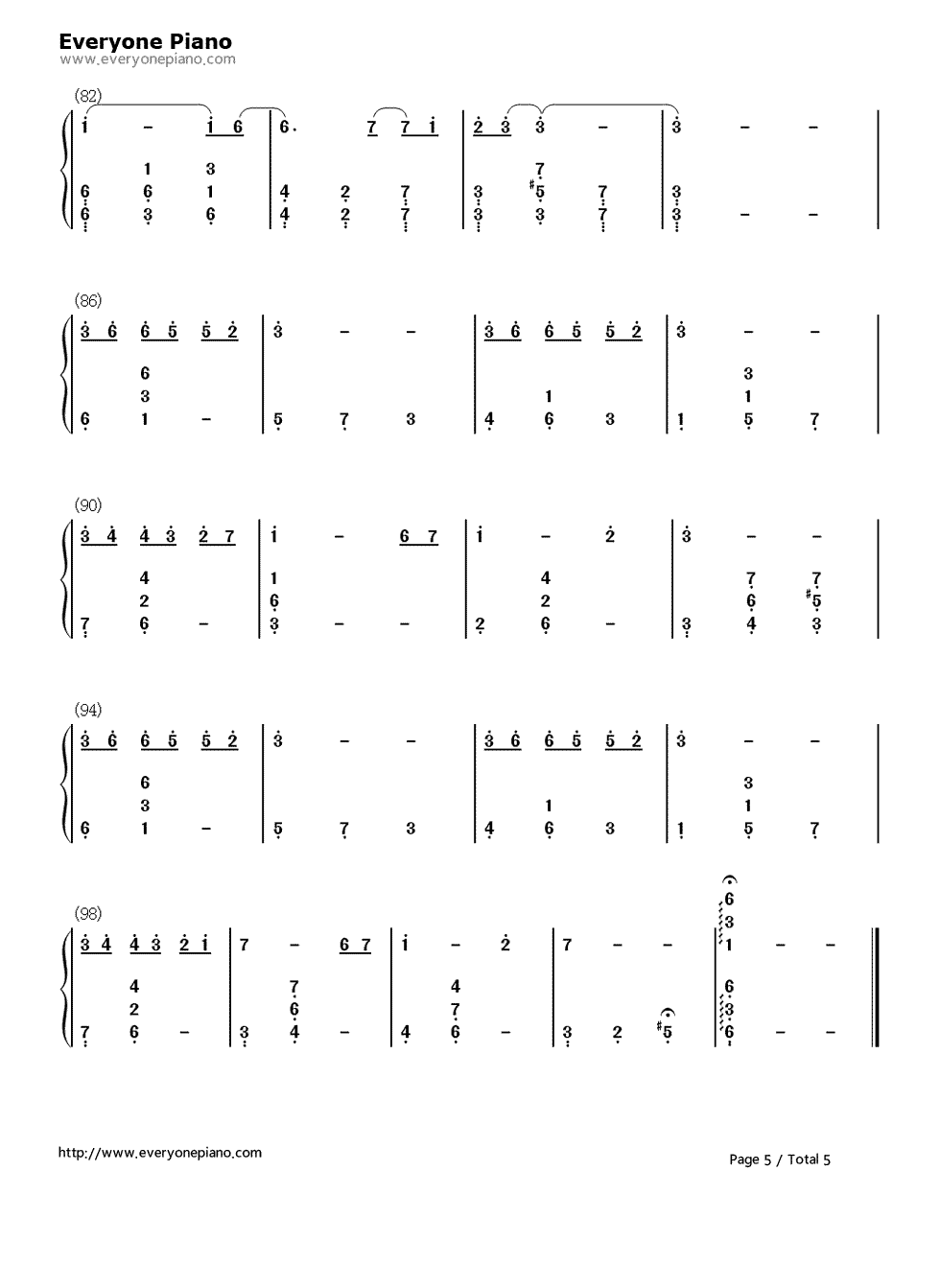 致青春 钢琴简谱-数字双手-王菲  Faye Wong5