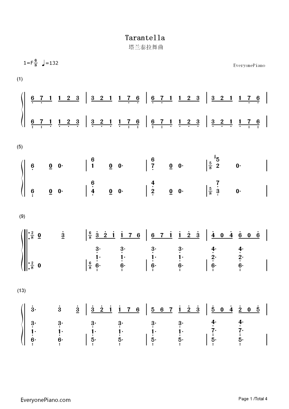 塔兰泰拉舞曲钢琴简谱-数字双手-布格缪勒1