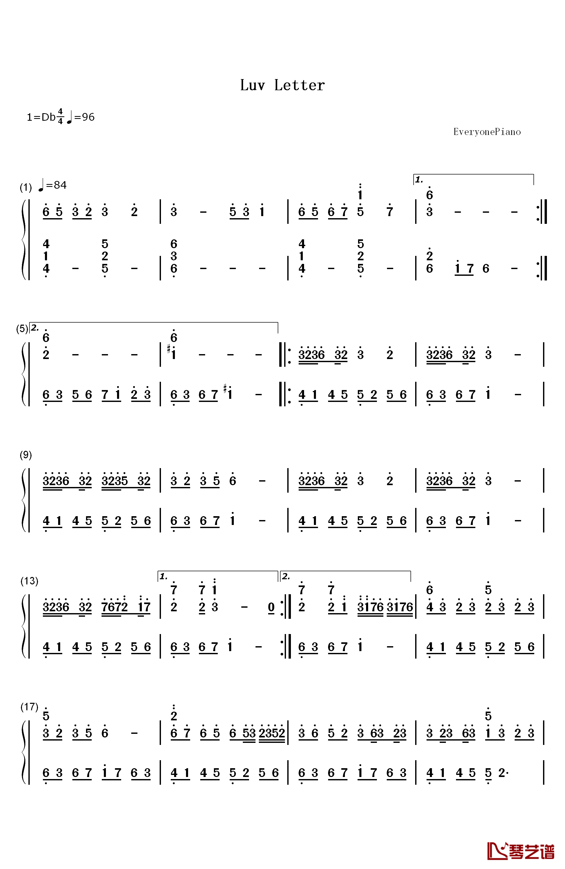 情书钢琴简谱-数字双手-Okawari1