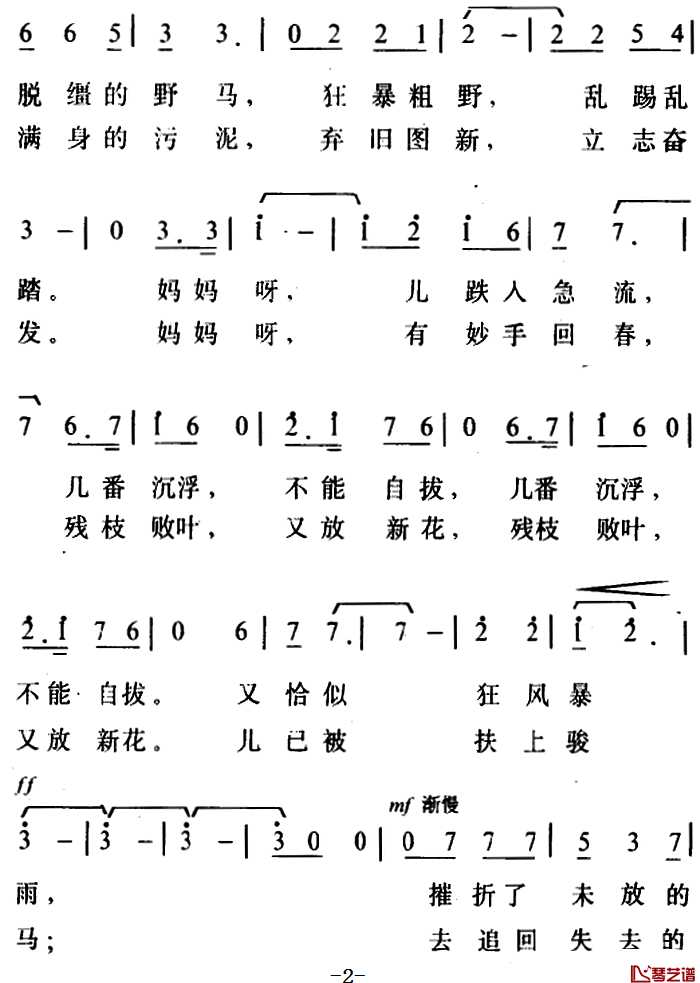 心声简谱-迟志强演唱2