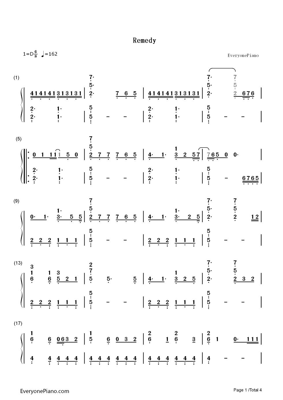 Remedy钢琴简谱-数字双手-Adele1