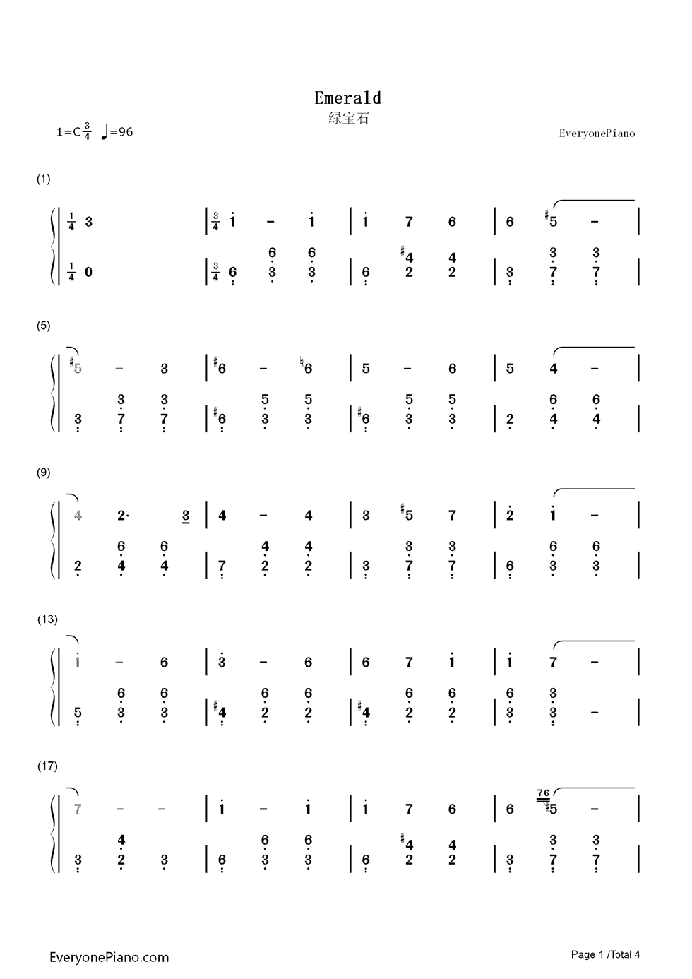 绿宝石钢琴简谱-数字双手-林隆璇1