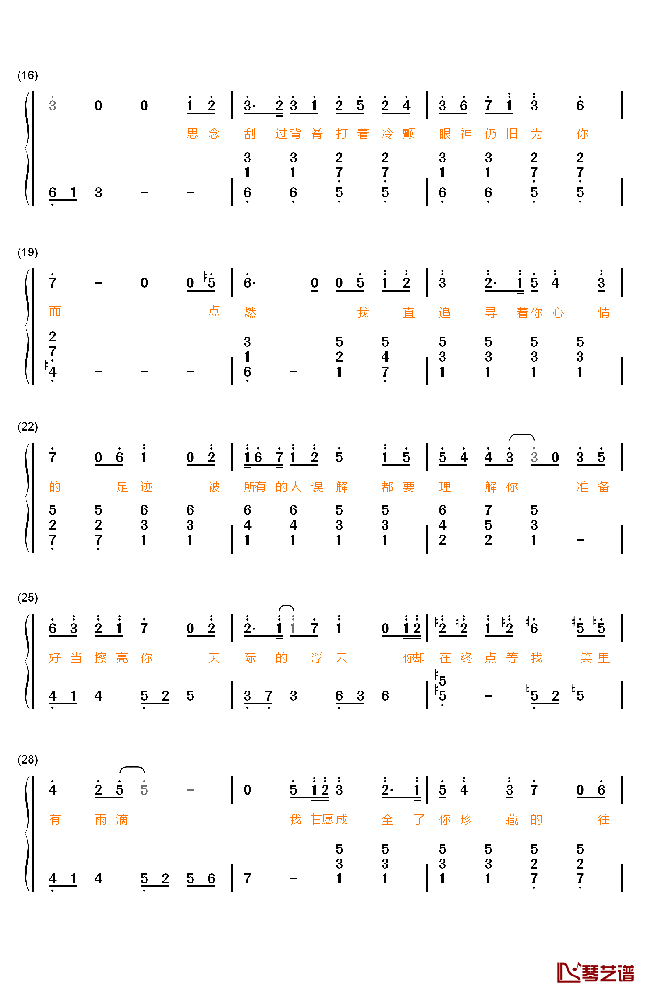 你在终点等我钢琴简谱-数字双手-王菲2