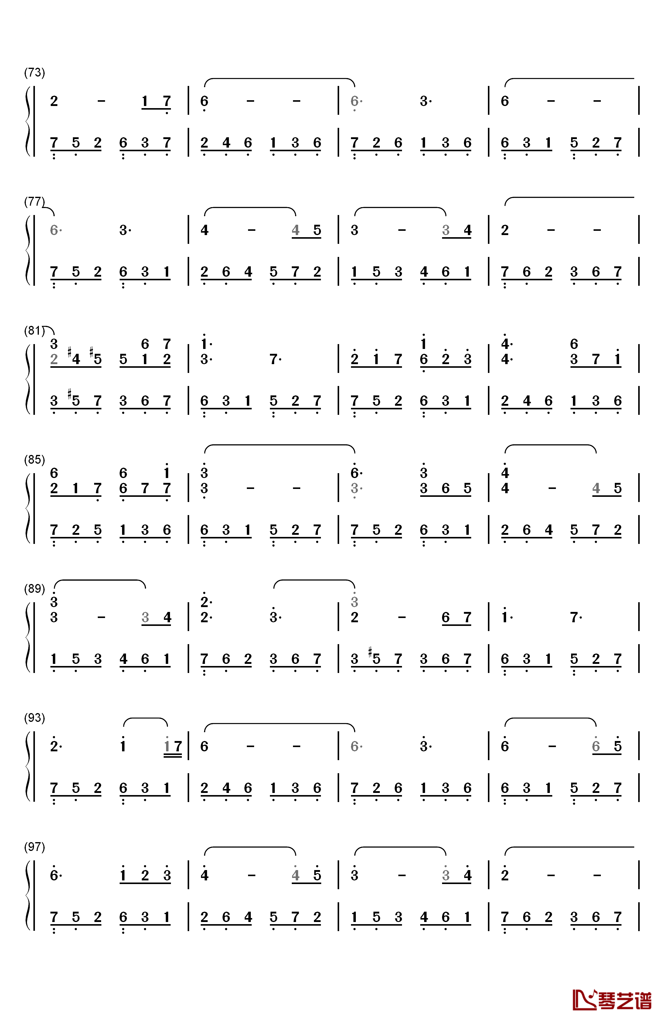 声声思钢琴简谱-数字双手-林海4