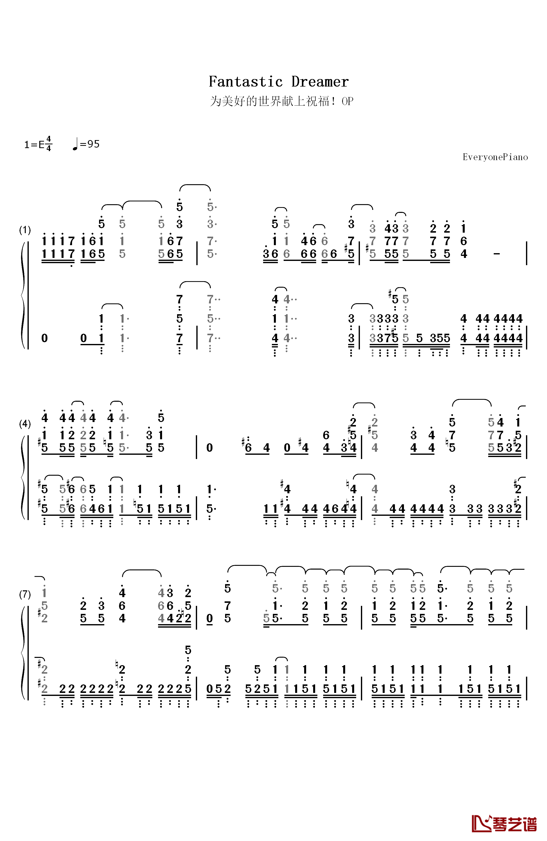 Fantastic Dreamer钢琴简谱-数字双手-Machico1