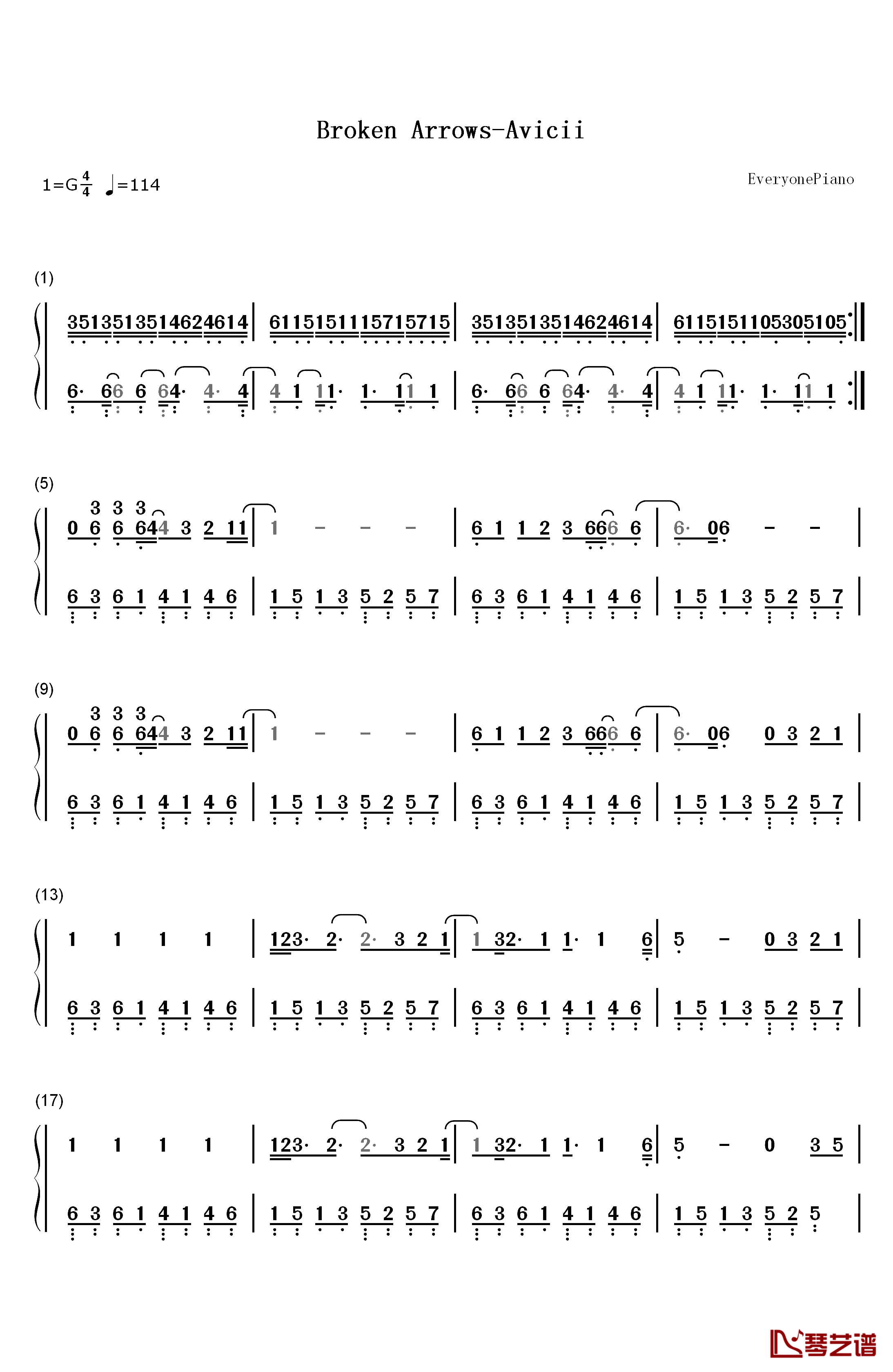 Broken Arrows钢琴简谱-数字双手-Avicii1