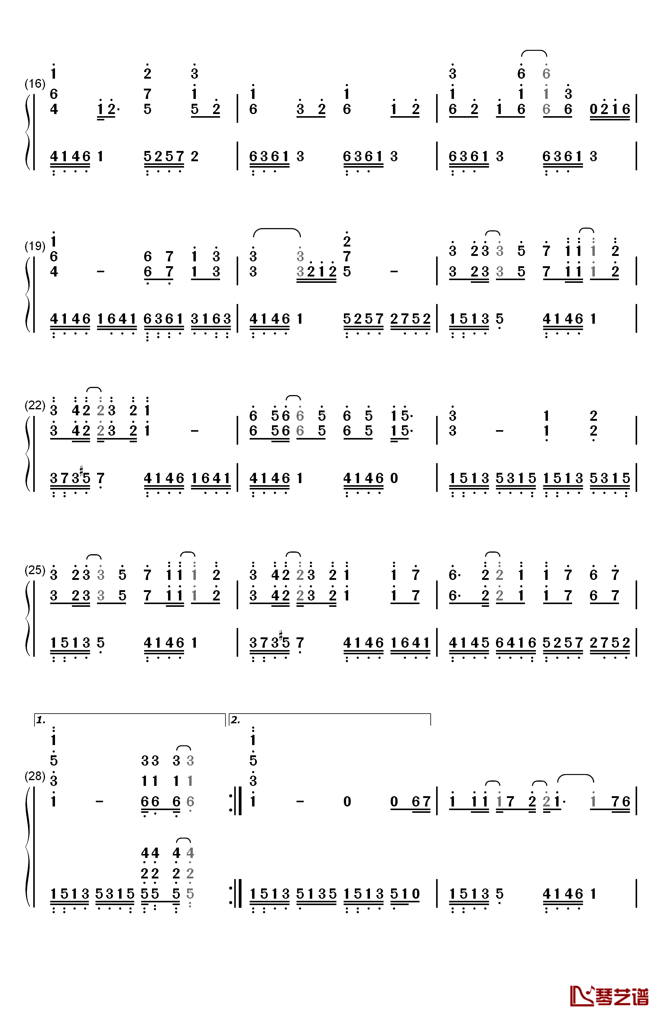 流星雨钢琴简谱-数字双手-F42