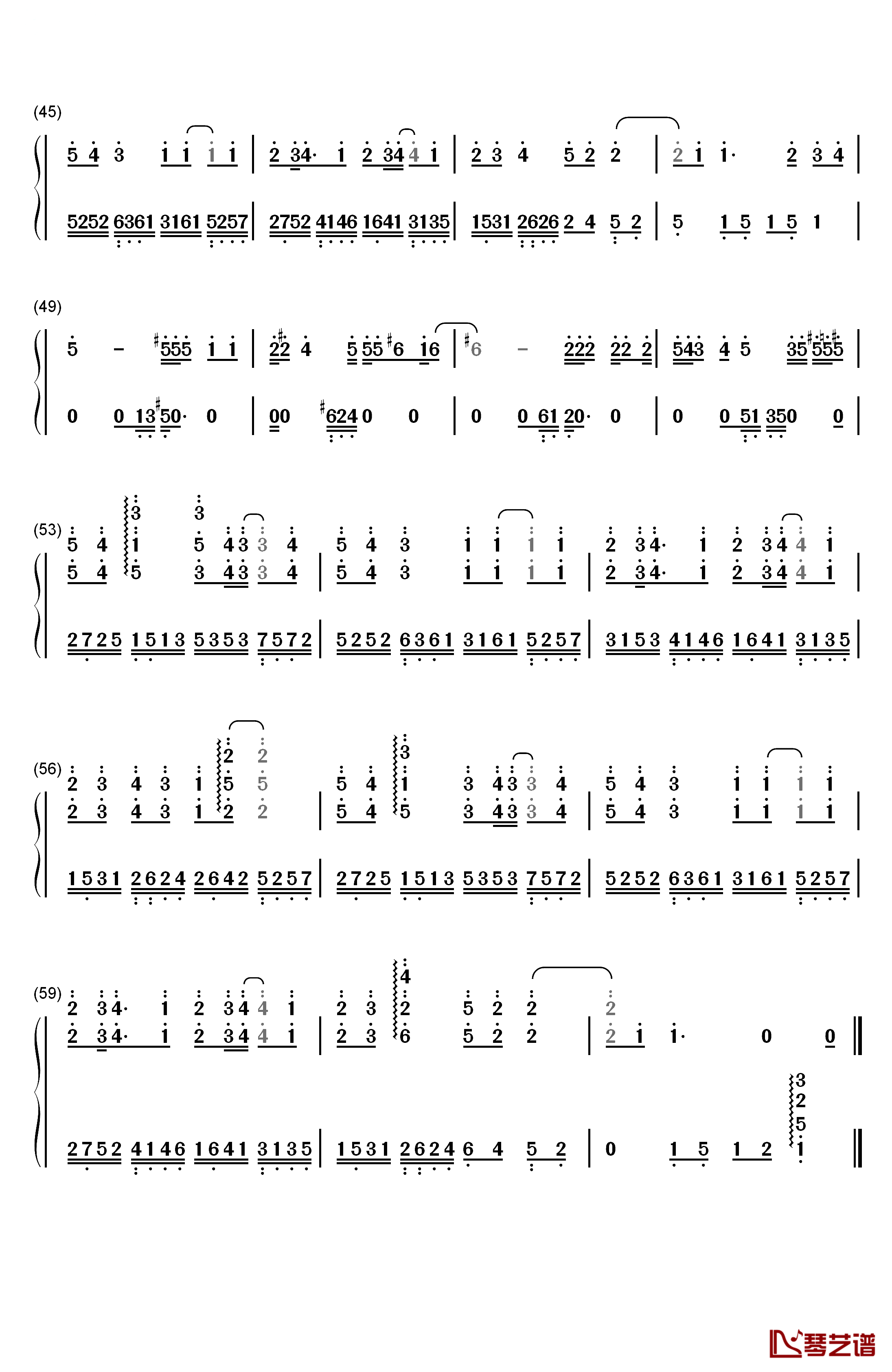 仰望星空钢琴简谱-数字双手-张杰3