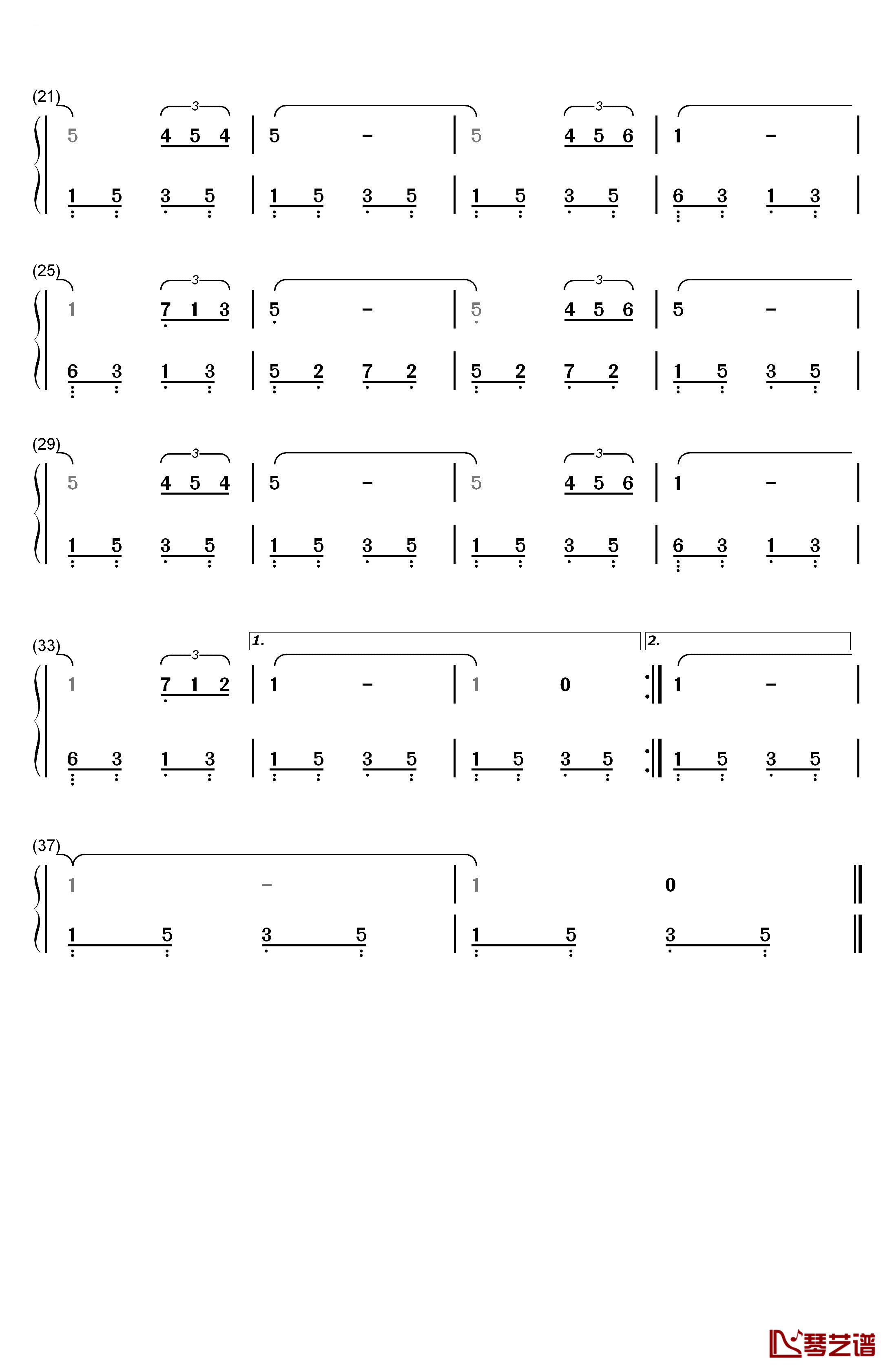 绒花钢琴简谱-数字双手-韩红2