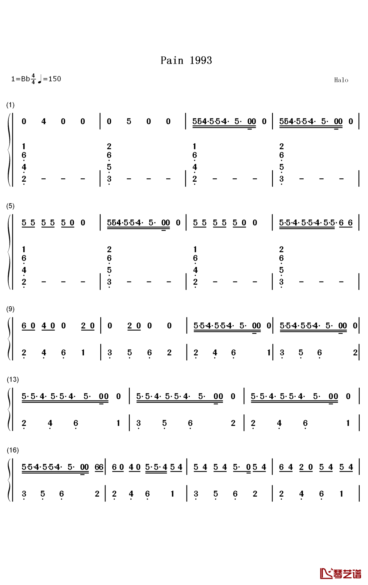 Pain 1993钢琴简谱-数字双手-Drake1