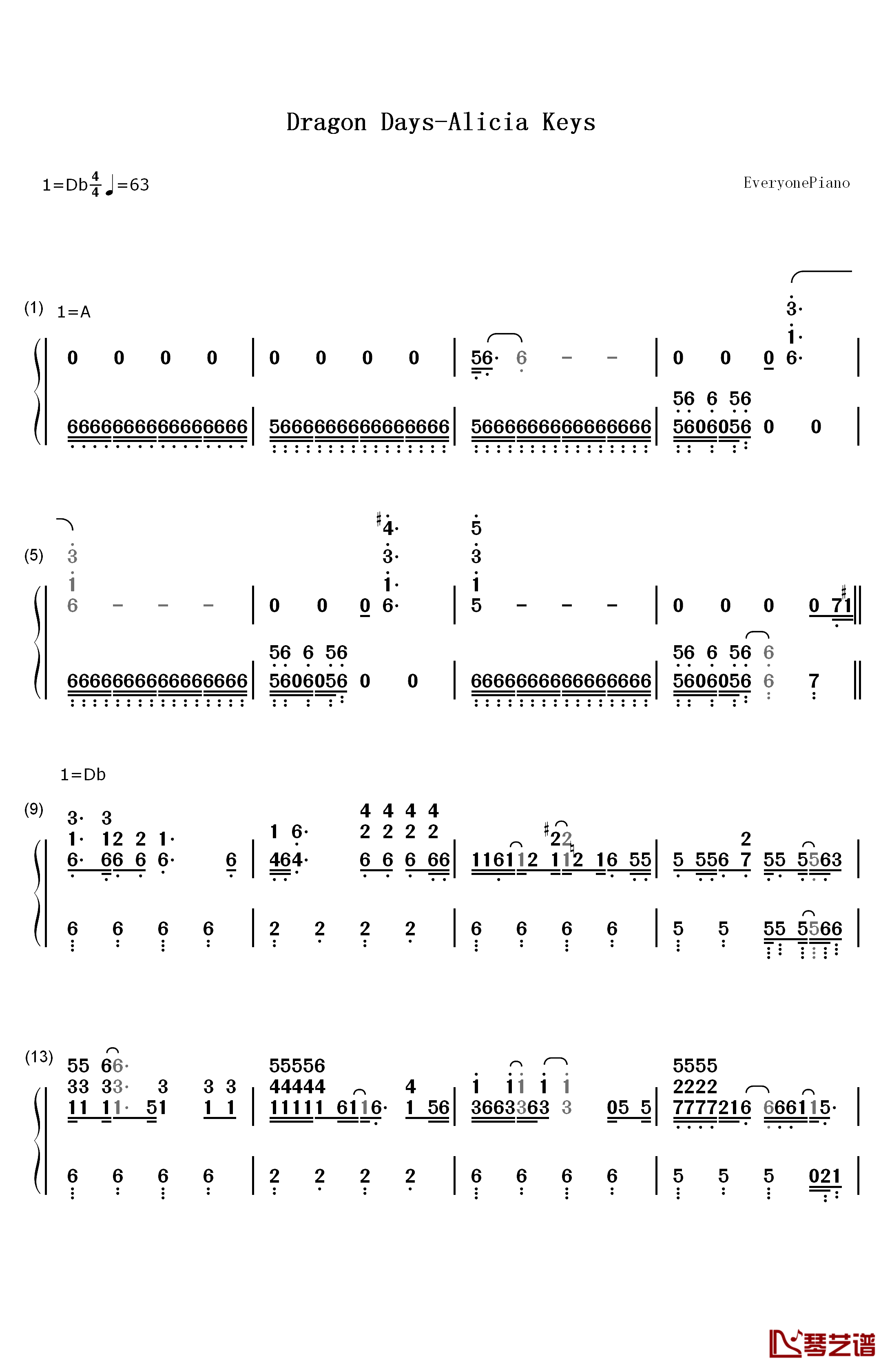 Dragon Days钢琴简谱-数字双手-Alicia Keys1