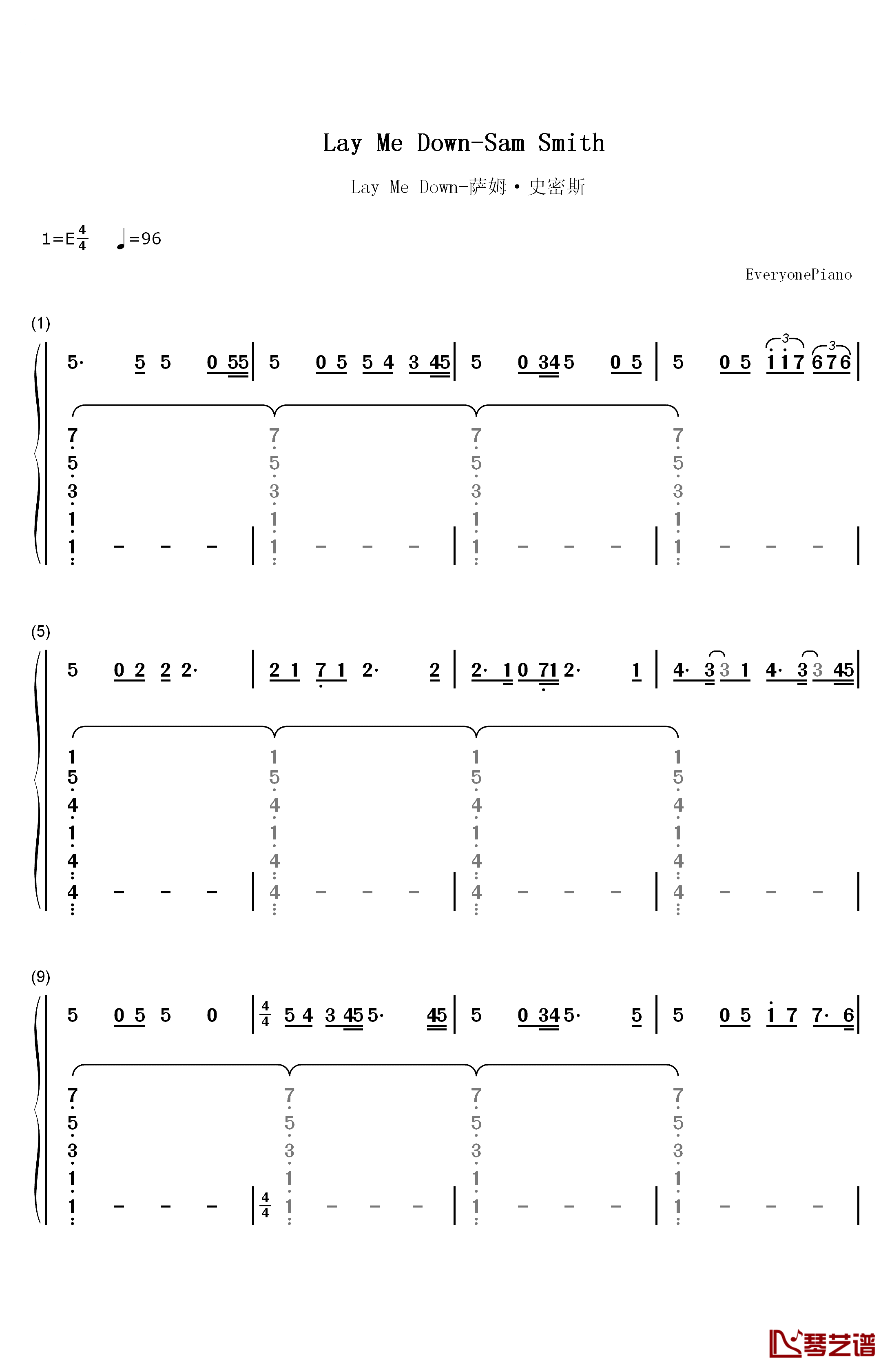 Lay Me Down钢琴简谱-数字双手-Sam Smith1