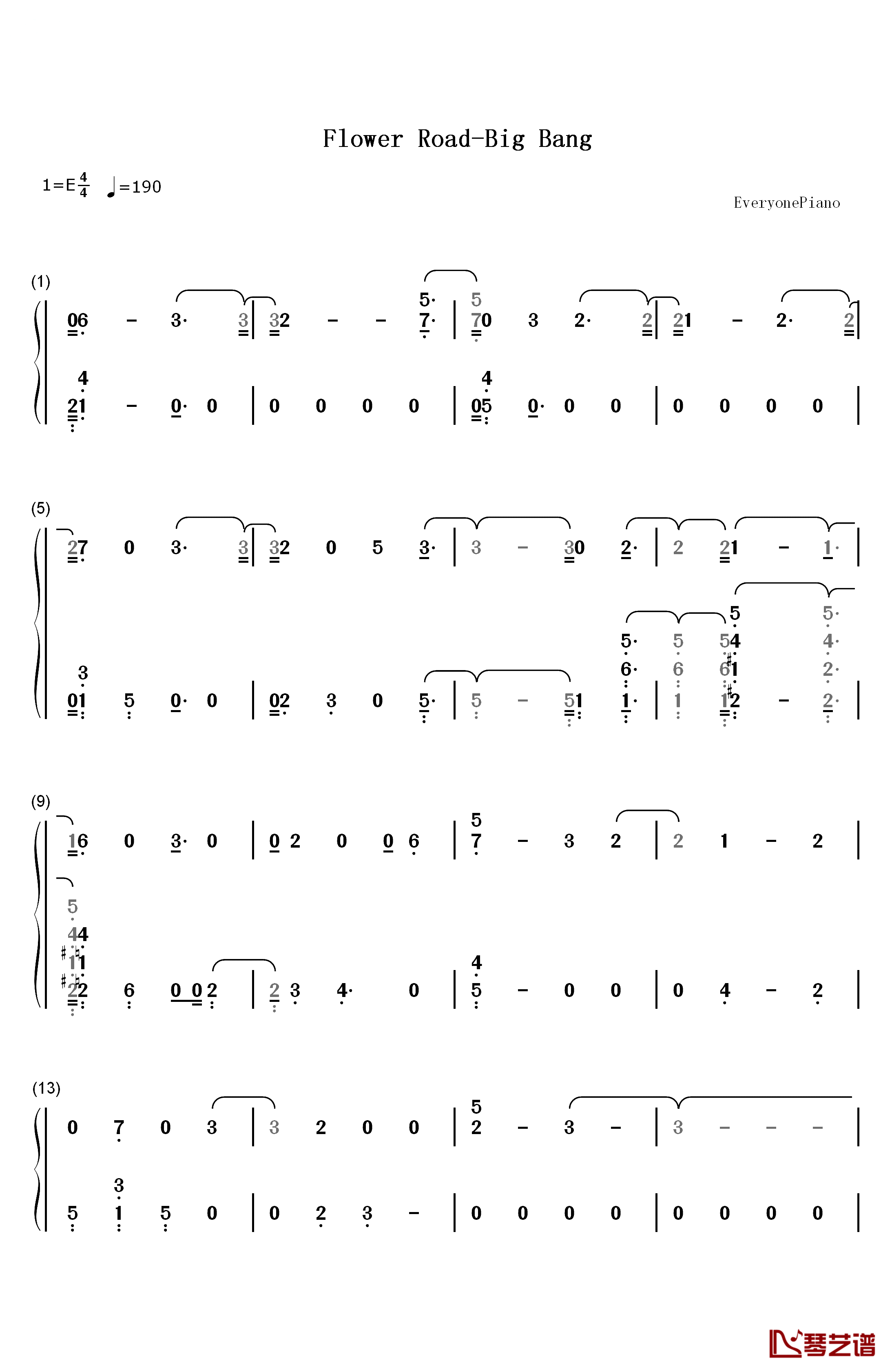 Flower Road钢琴简谱-数字双手-Big Bang1