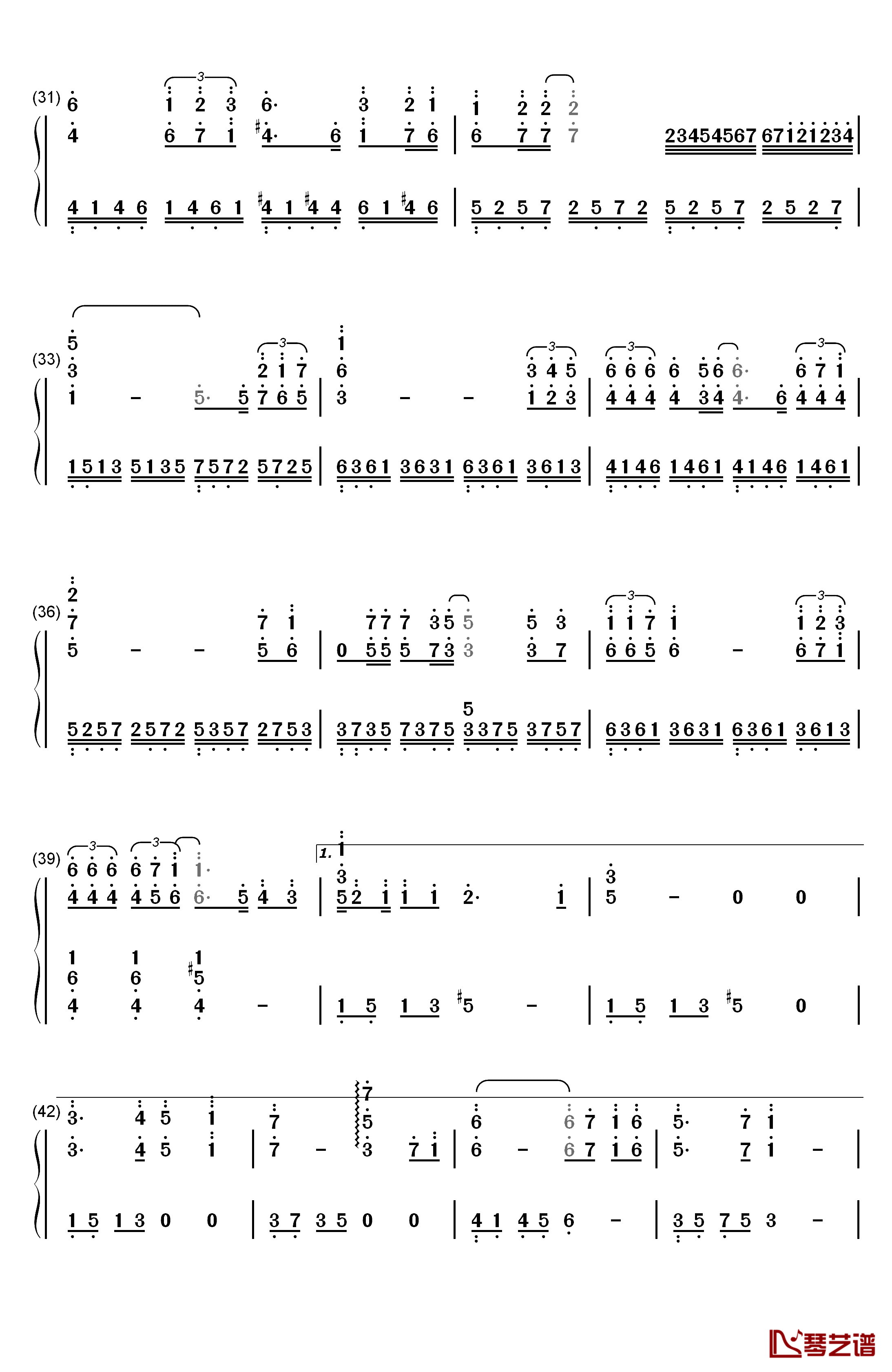 听海钢琴简谱-数字双手-张惠妹3