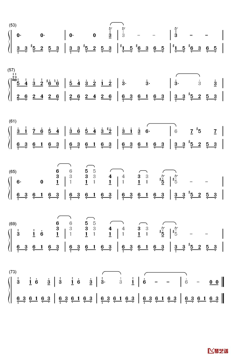 威尼斯船歌钢琴简谱-数字双手-门德尔松3