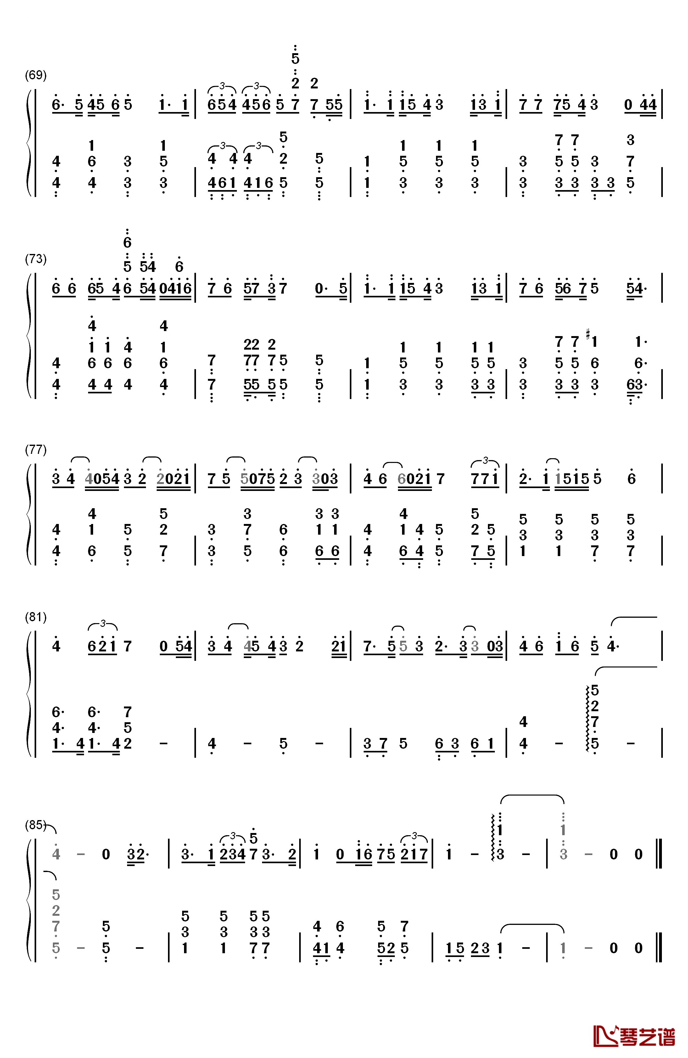 终身美丽钢琴简谱-数字双手-郑秀文4