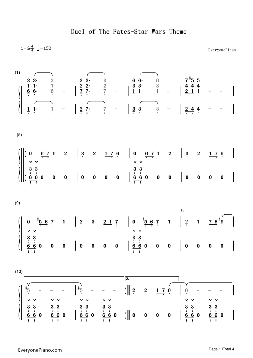 Duel of The Fates钢琴简谱-数字双手-John Williams1