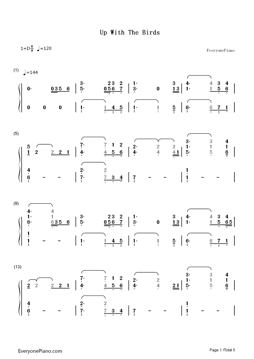 Up with the Birds钢琴简谱-数字双手-Coldplay1