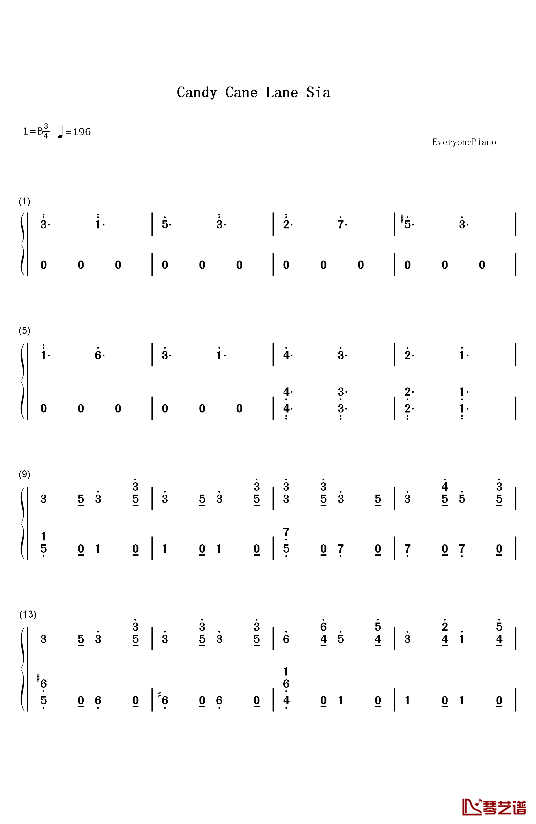 Candy Cane Lane钢琴简谱-数字双手-Sia1