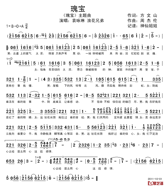 瑰宝简谱-袁咏琳/浪花兄弟演唱-《瑰宝》主题曲1