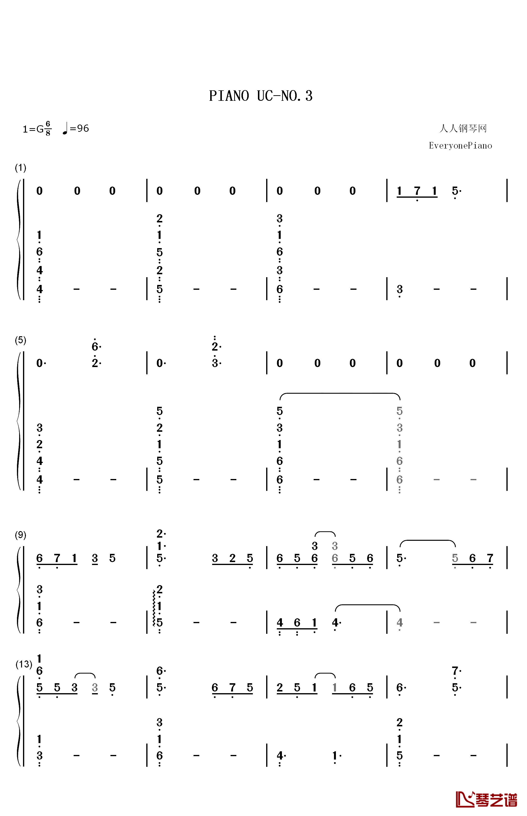 Piano UC钢琴简谱-数字双手-泽野弘之1