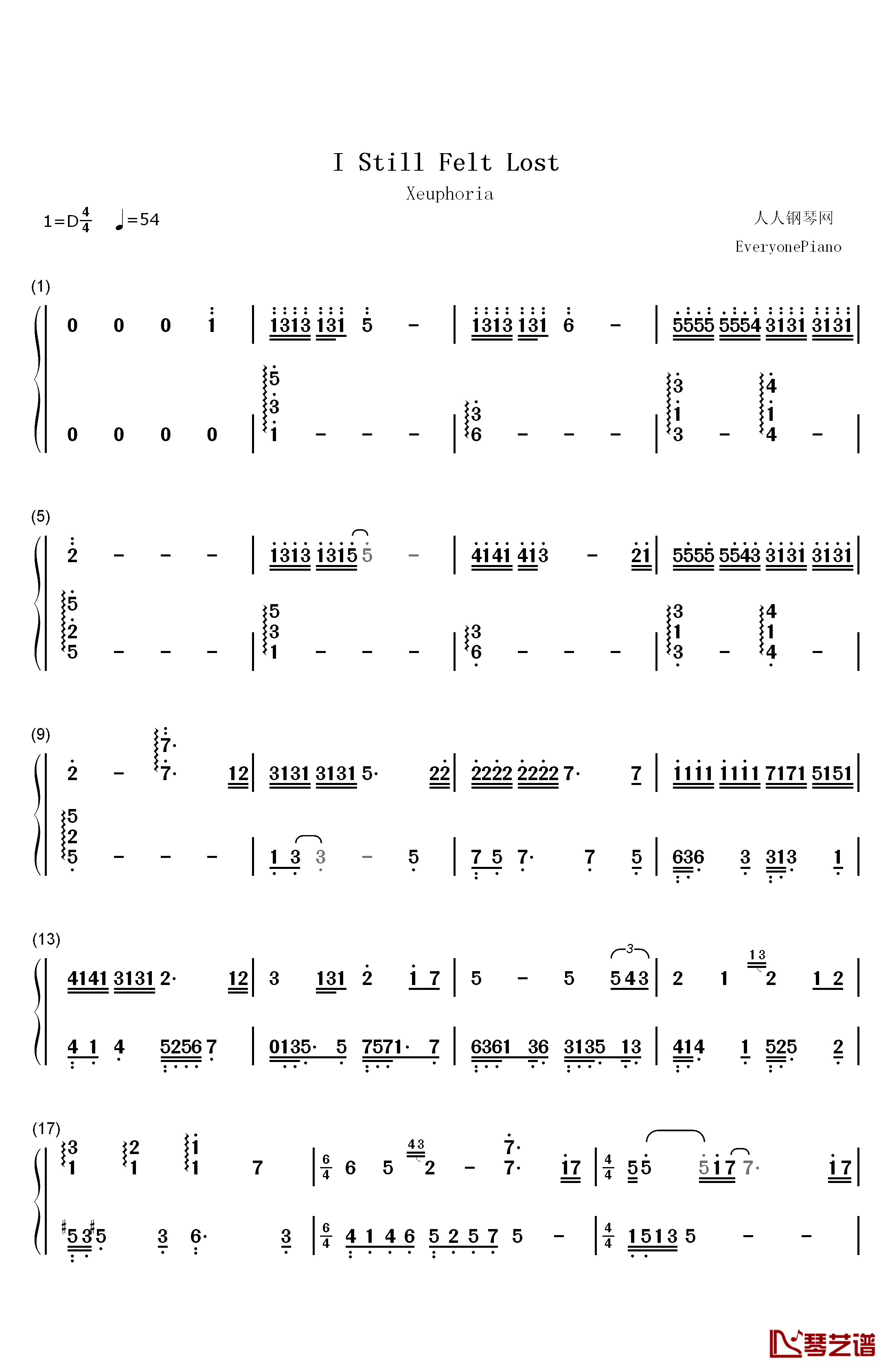 I Still Felt Lost钢琴简谱-数字双手-Xeuphoria1