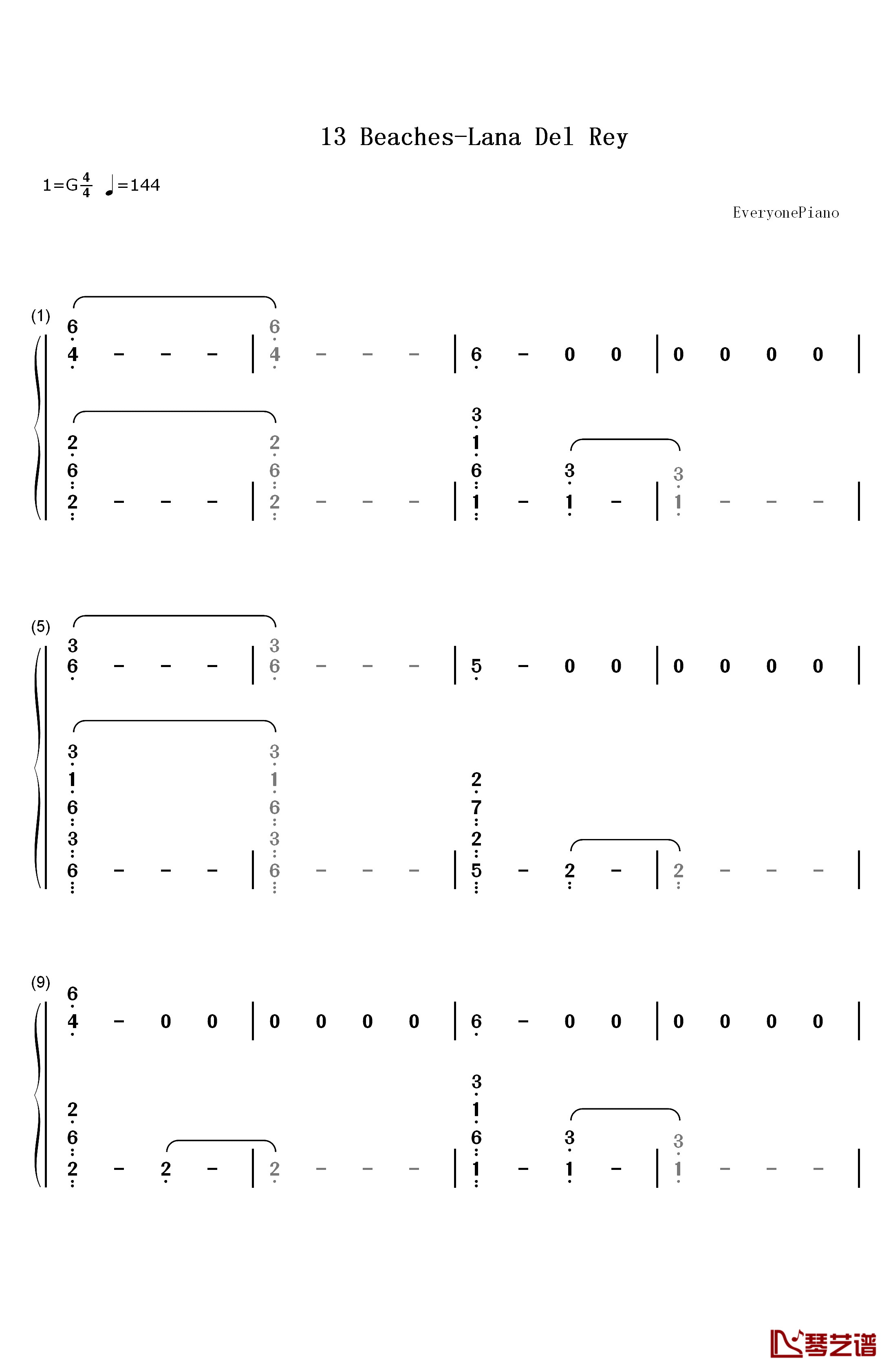 13 Beaches钢琴简谱-数字双手-Lana Del Rey1