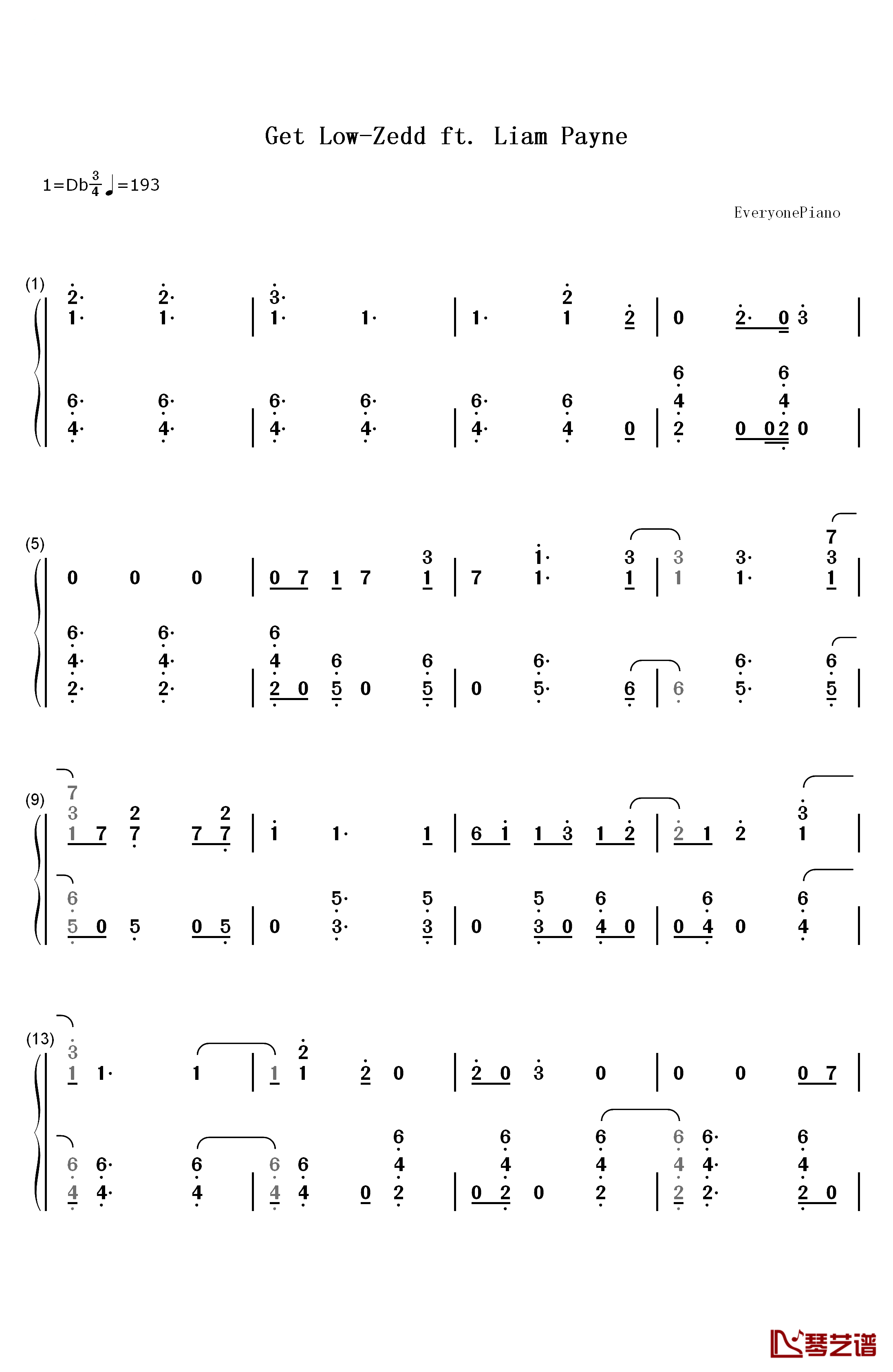 Get Low钢琴简谱-数字双手-Zedd ft Liam Payne1