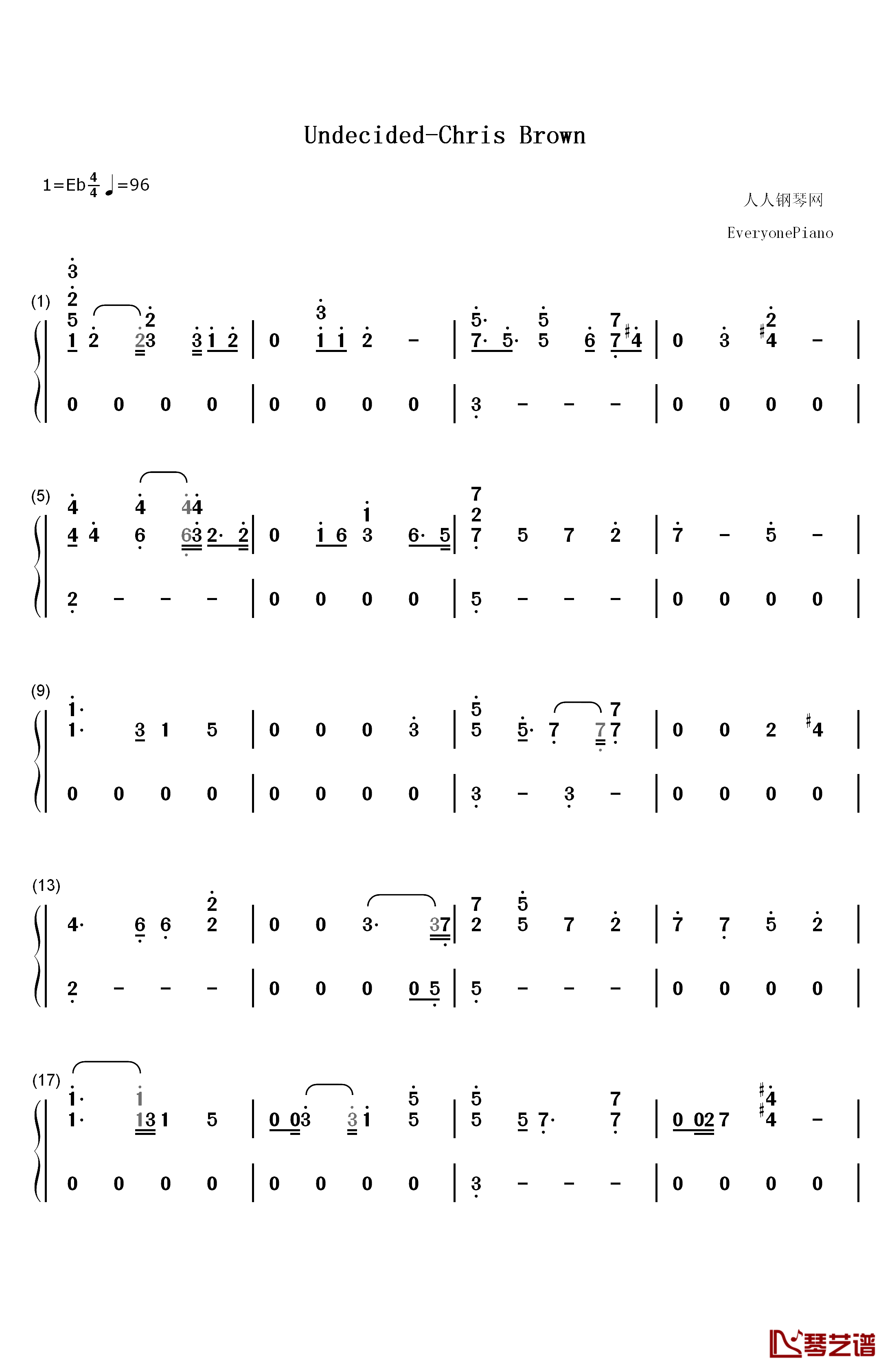 Undecided钢琴简谱-数字双手-Chris Brown1
