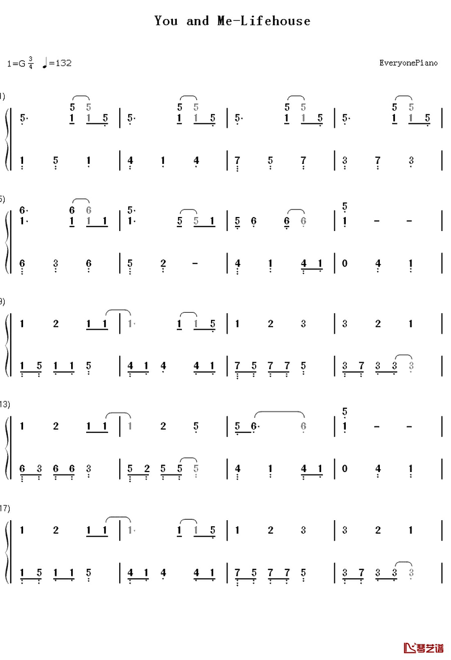 You and Me钢琴简谱-数字双手-Lifehouse1