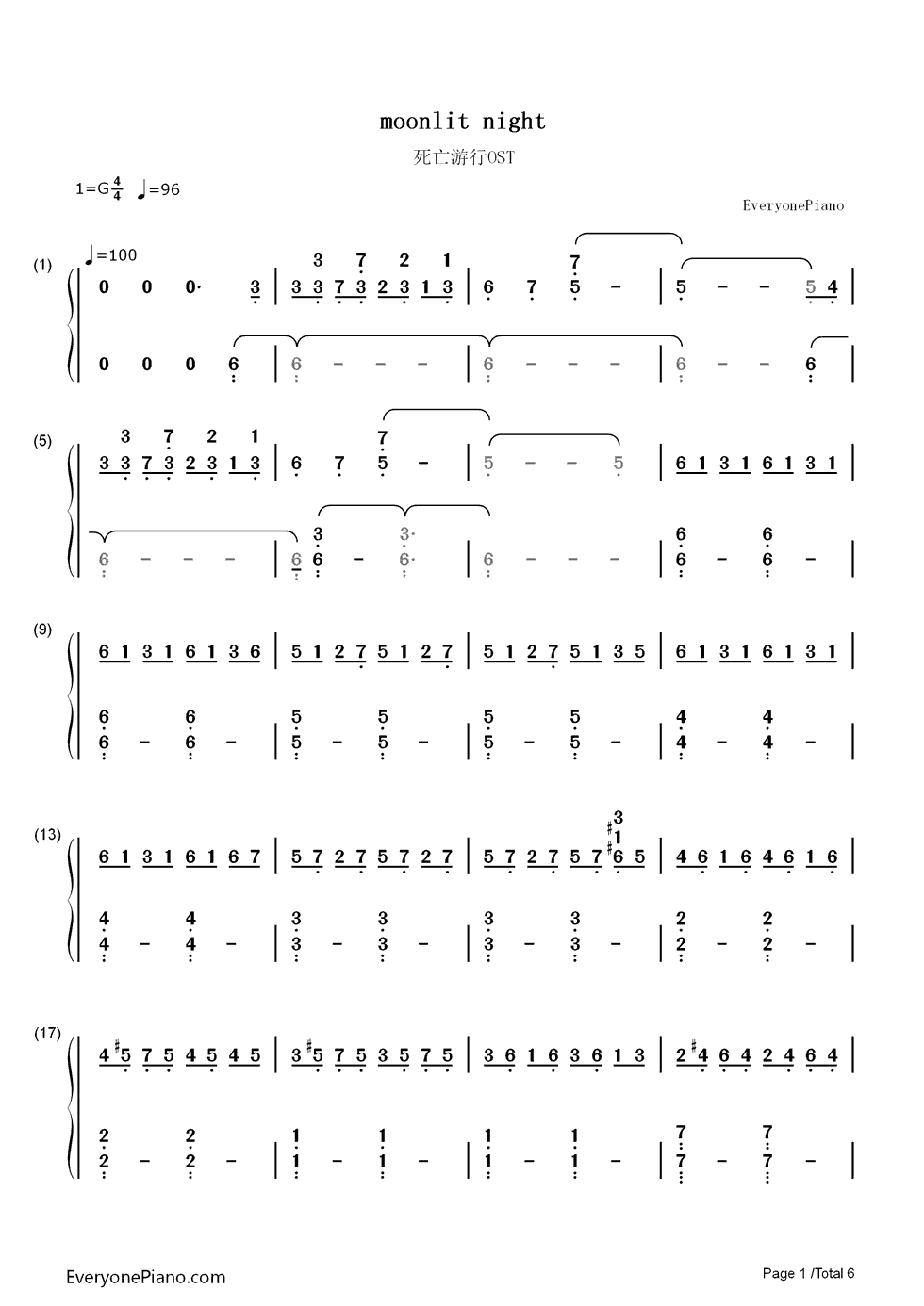 Moonlit Night钢琴简谱-数字双手-林ゆうき1