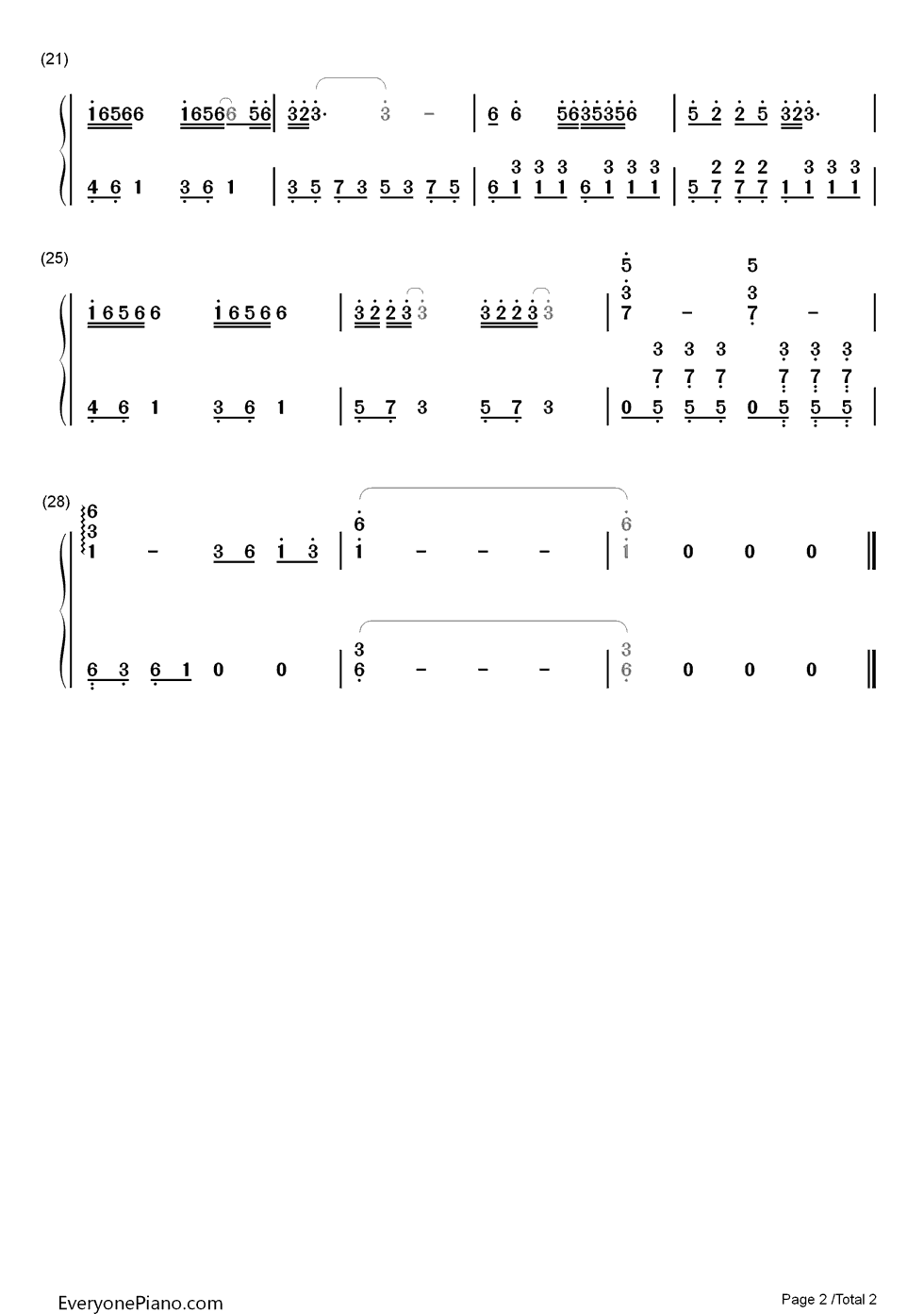 一剪梅钢琴简谱-数字双手-费玉清2