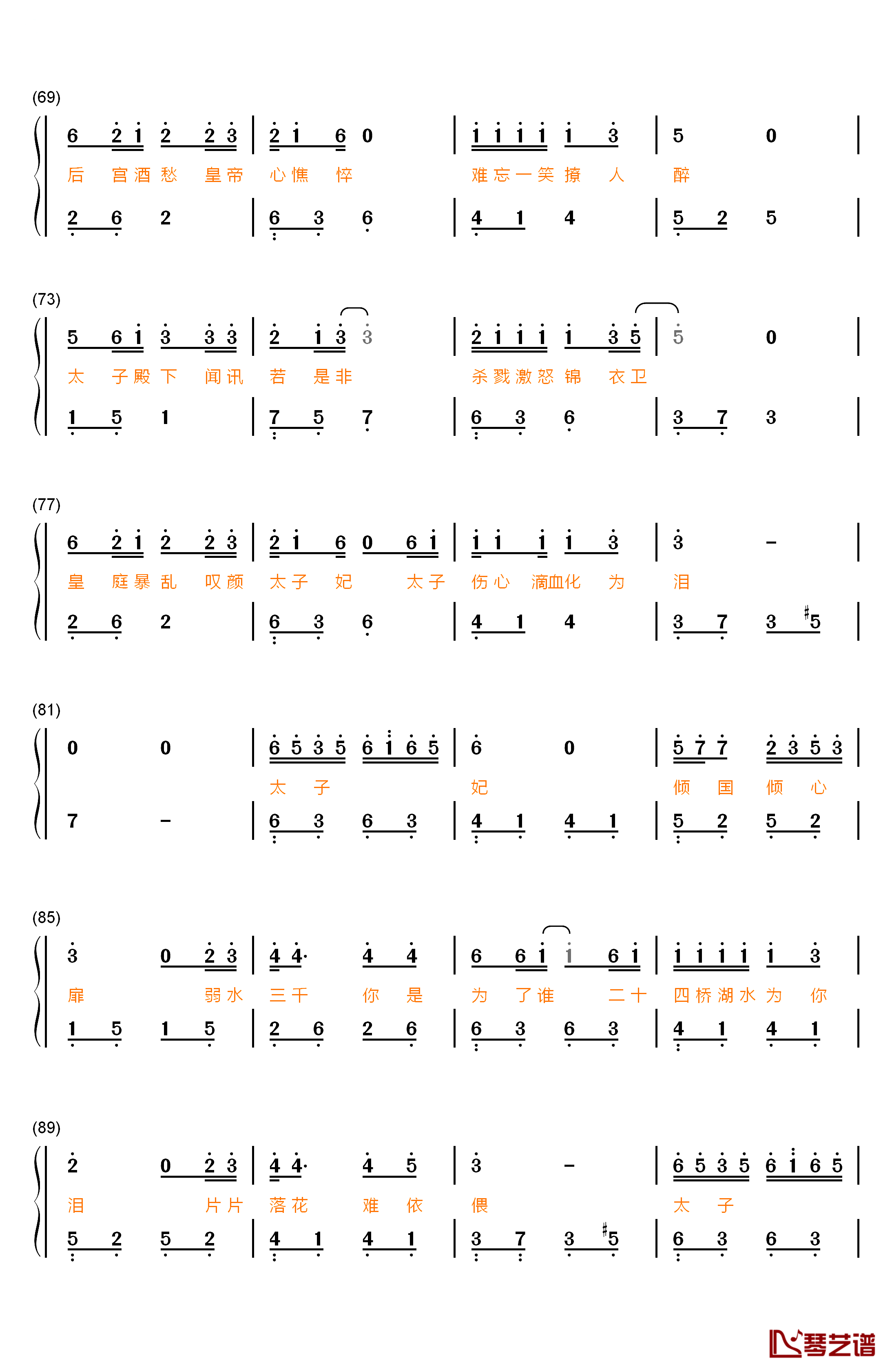 太子妃 满汉全席老干妈钢琴简谱-数字双手-老干妈  满汉全席4