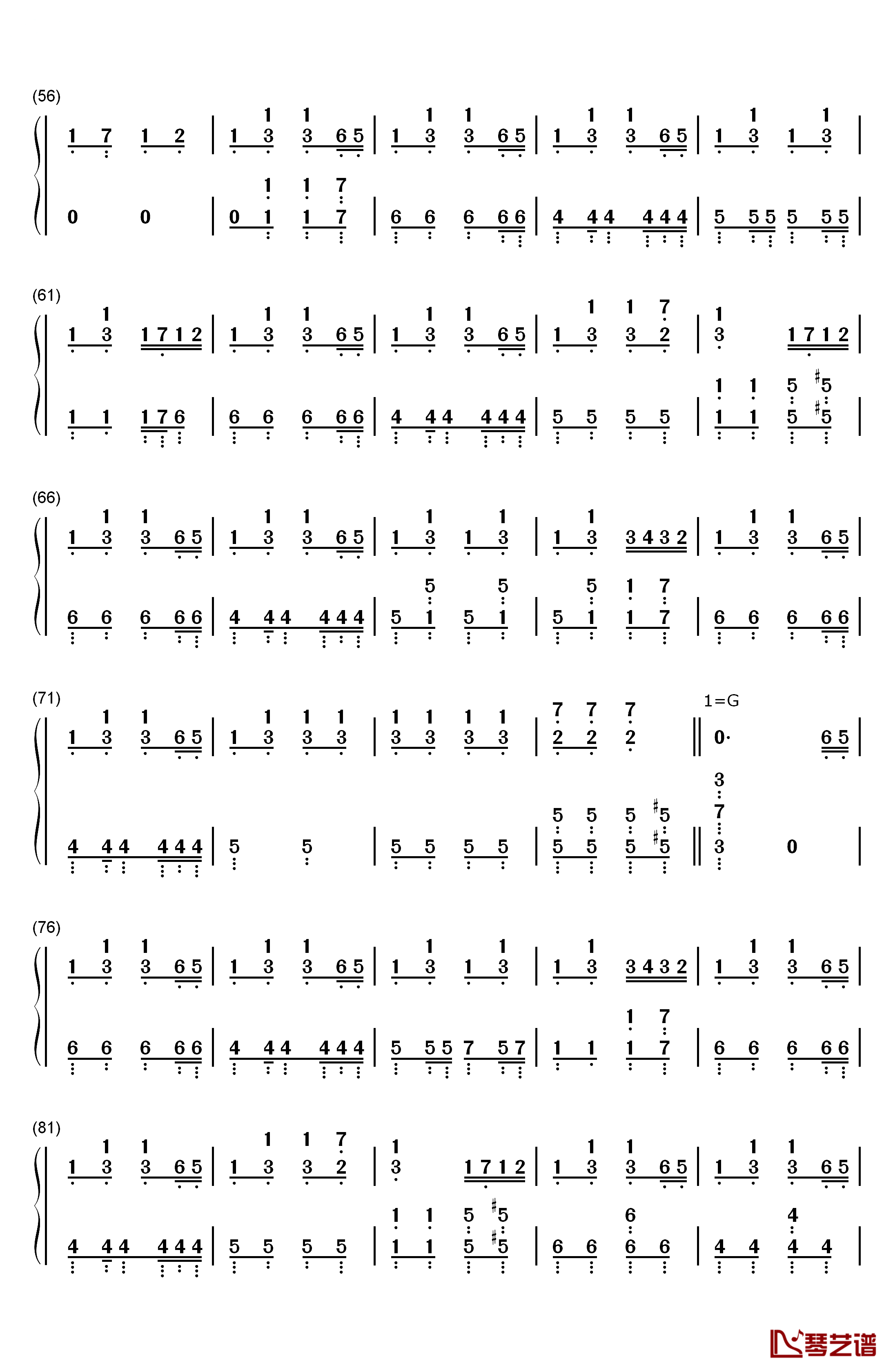 踩到猫儿钢琴简谱-数字双手-拜厄3