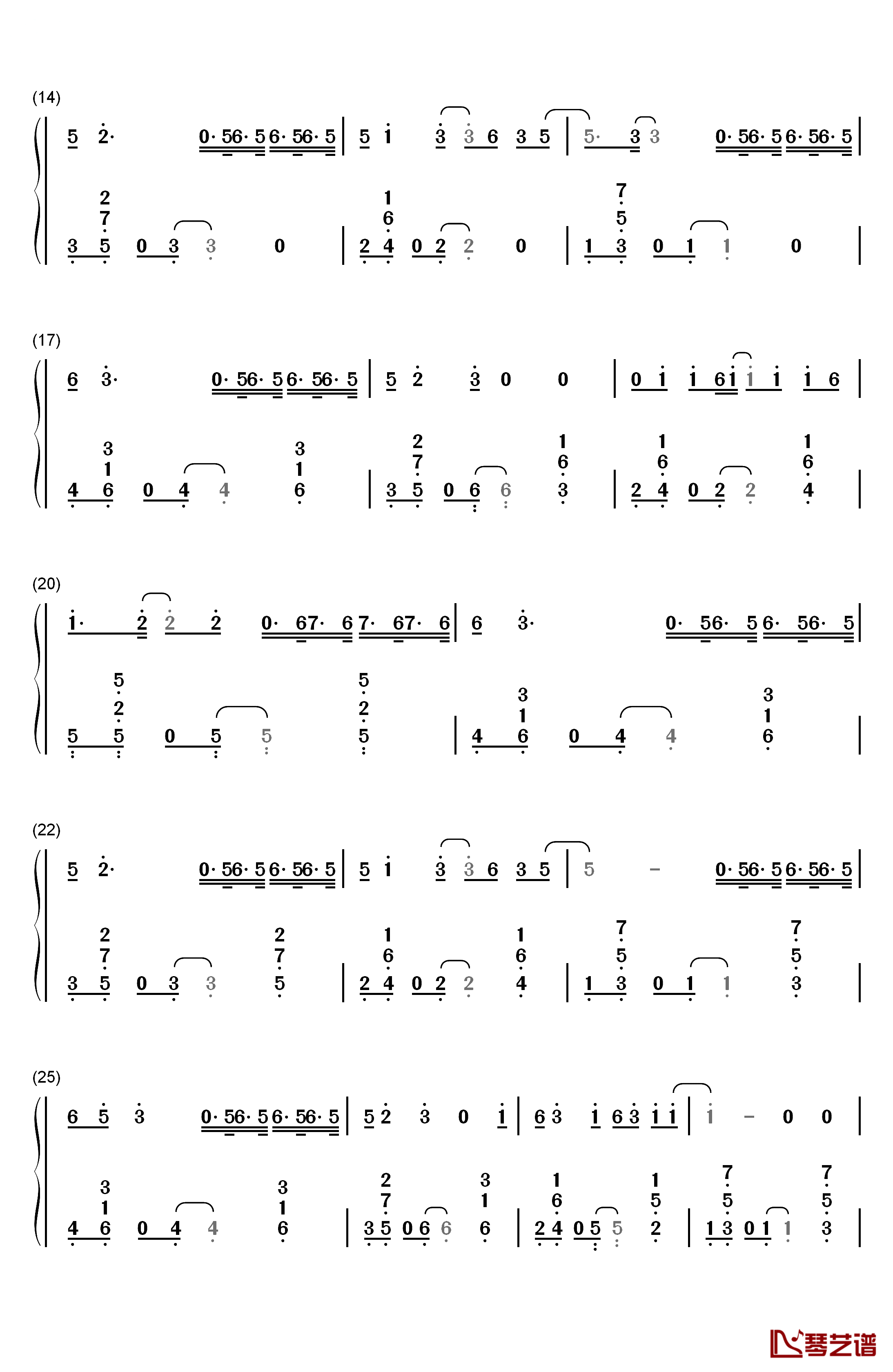 空空如也钢琴简谱-数字双手-胡662