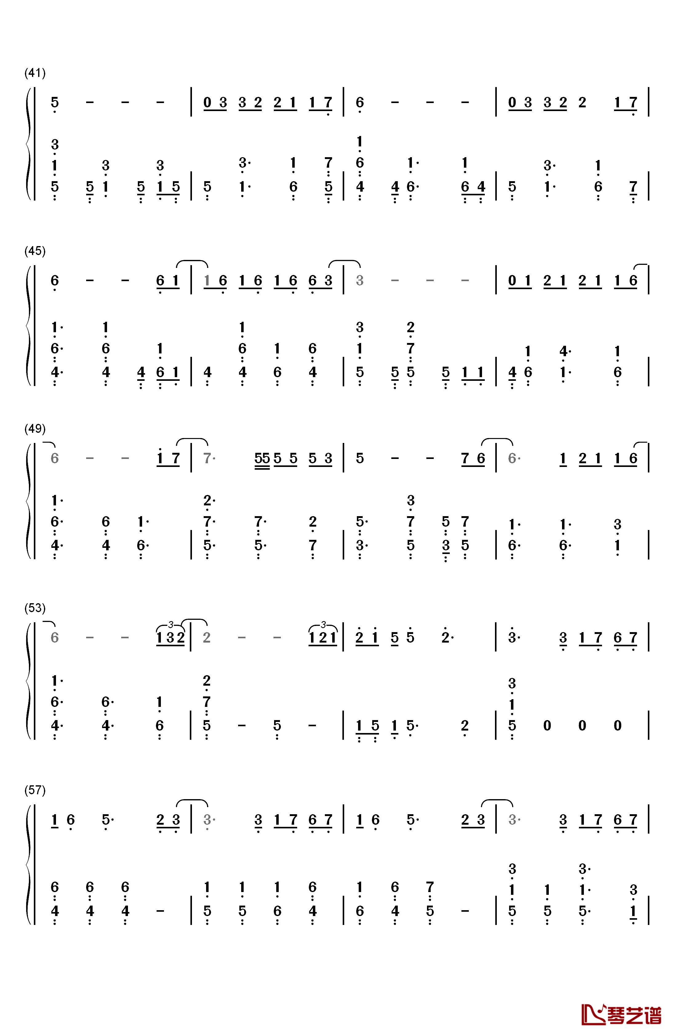 做我自己钢琴简谱-数字双手-王源3